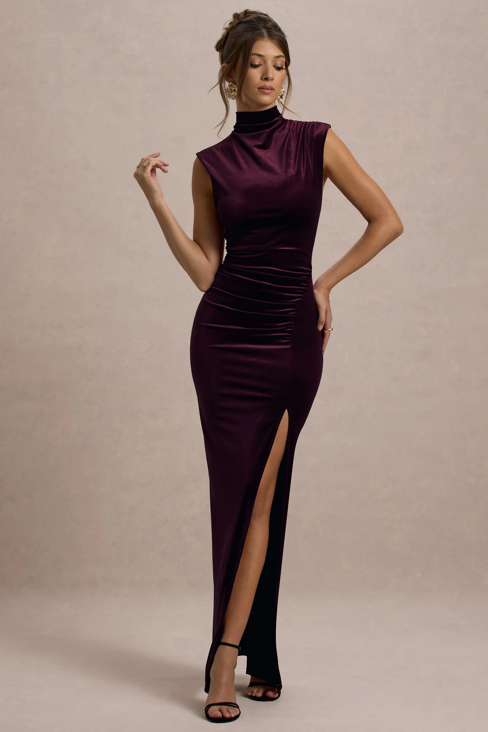 Abilene | Port Velvet High-Neck Split Maxi Dress - Image 4