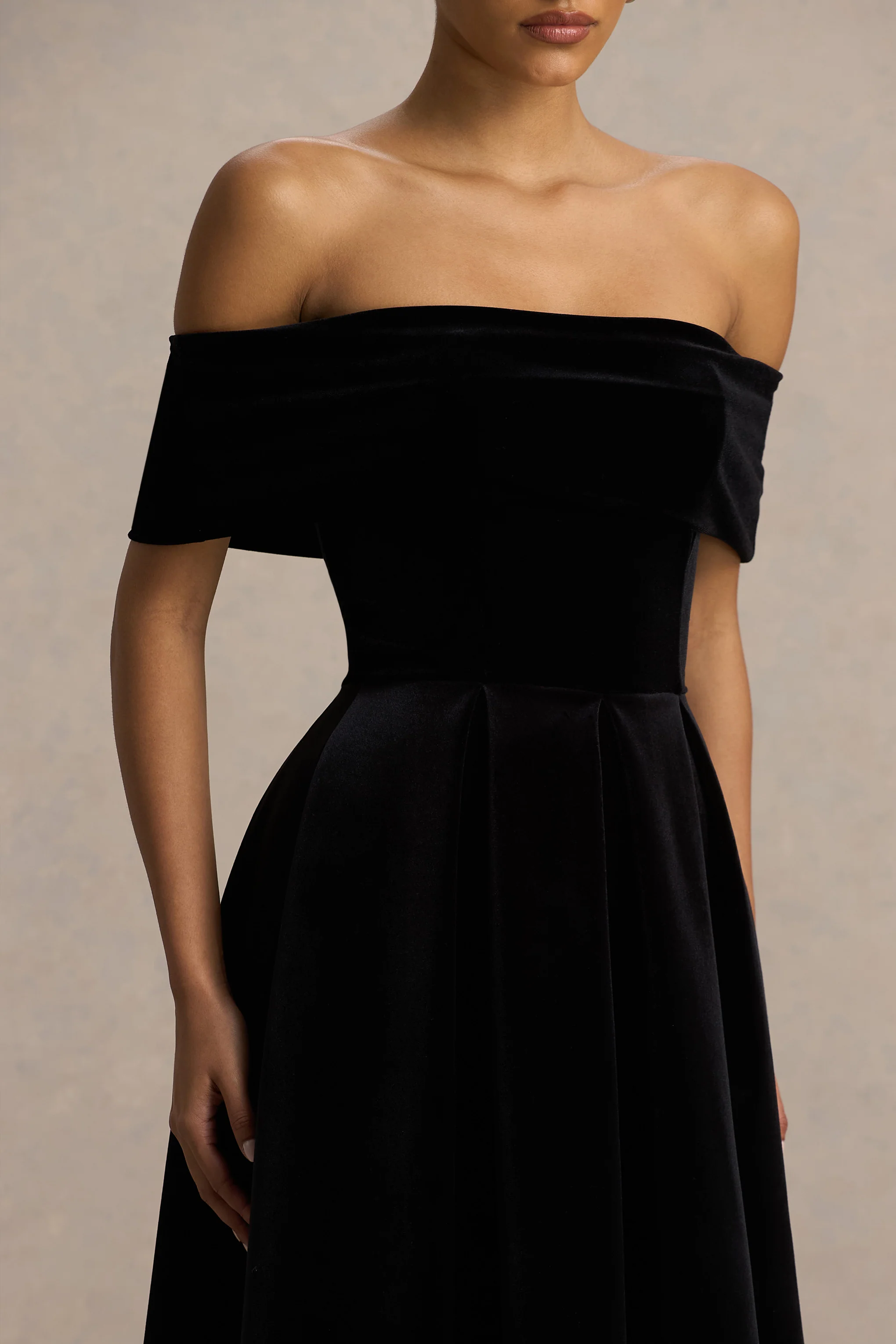 Ablaze | Black Velvet Bardot-Neck Midi Dress - Image 4