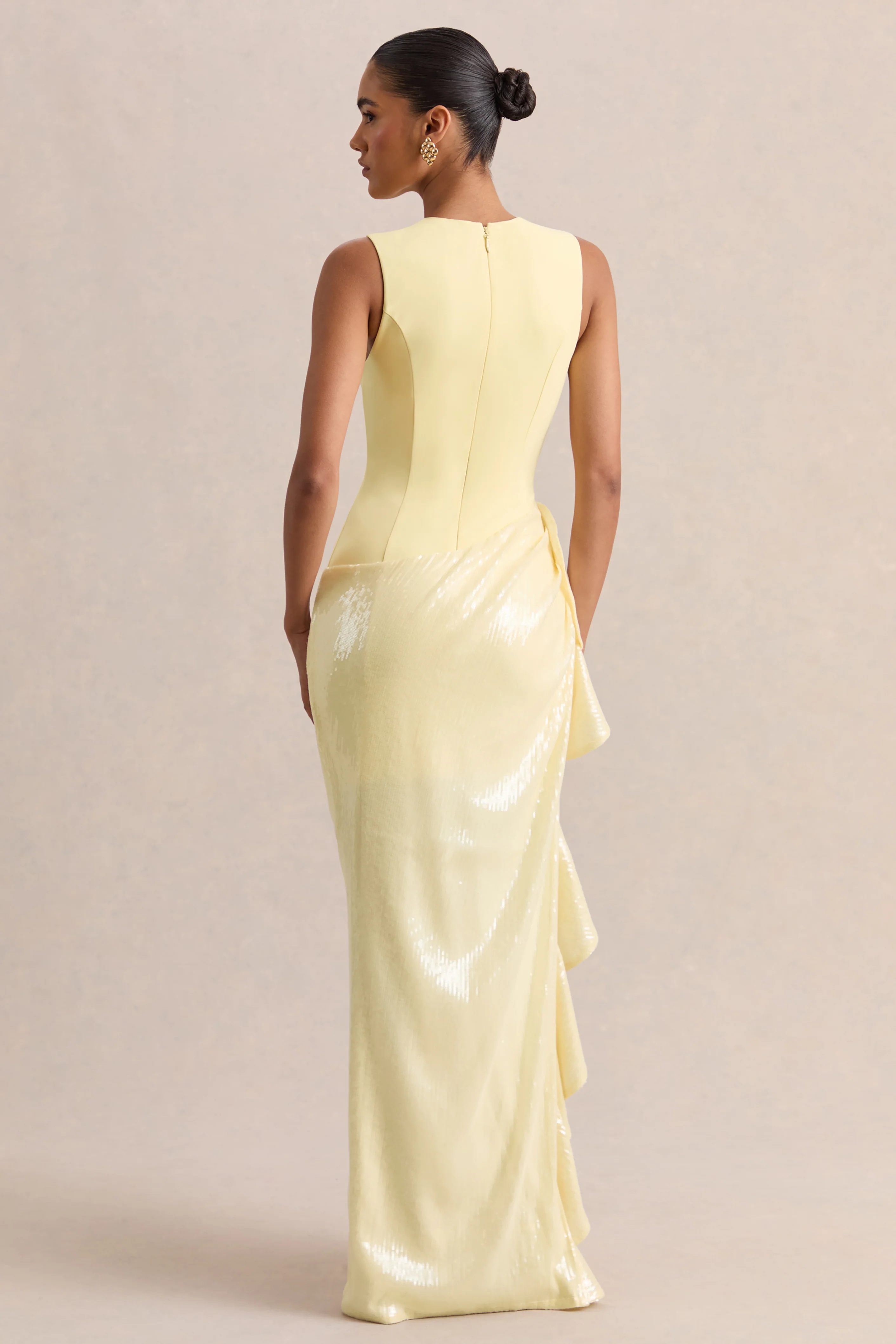 Ada | Lemon Crew-Neck Maxi Dress With Sheer Skirt And Ruffled Detailing - Image 2