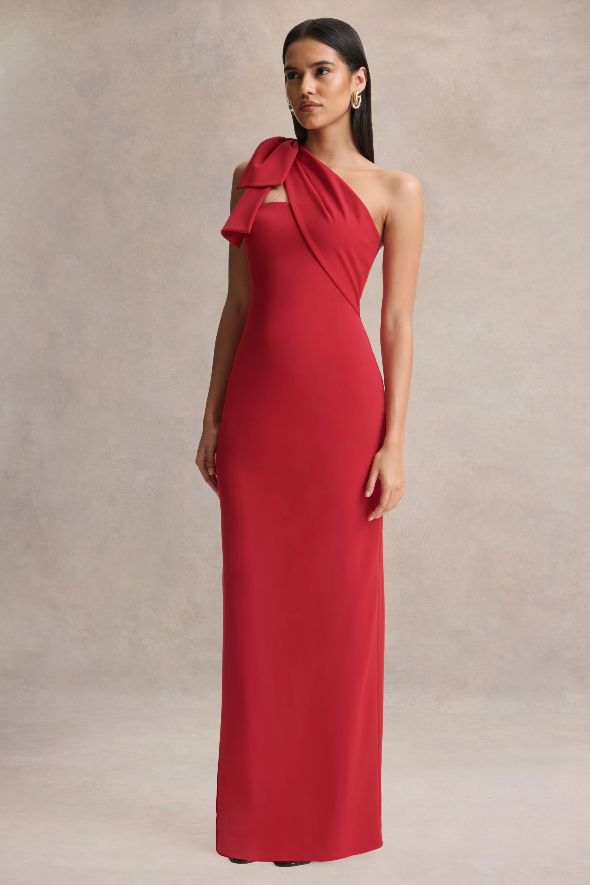 Adara | Red Asymmetric-Neck Maxi Dress With Bow-Detail - Image 4