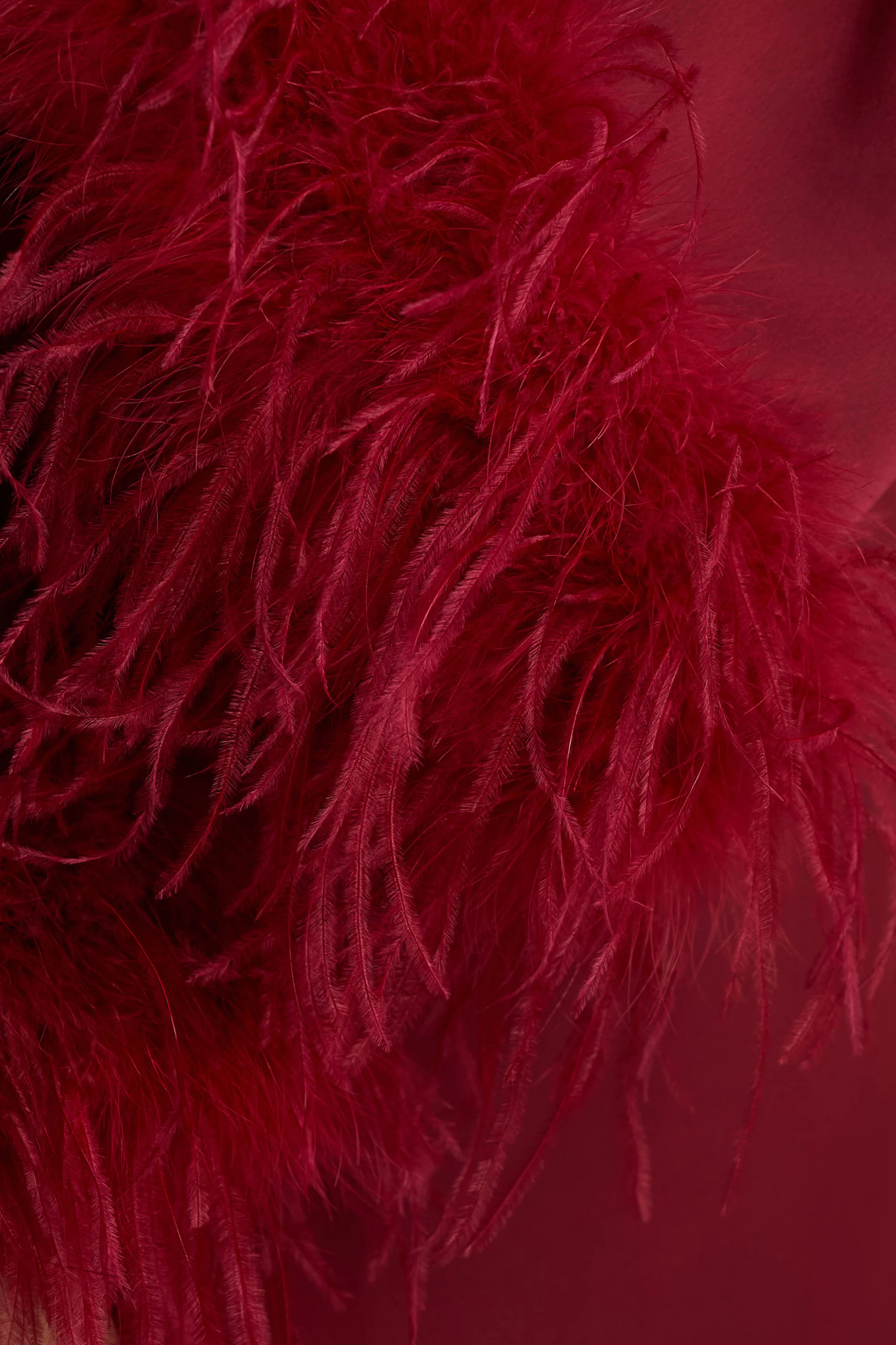 Adella | Burgundy Satin Feather-Trim Maxi Dress - Image 6