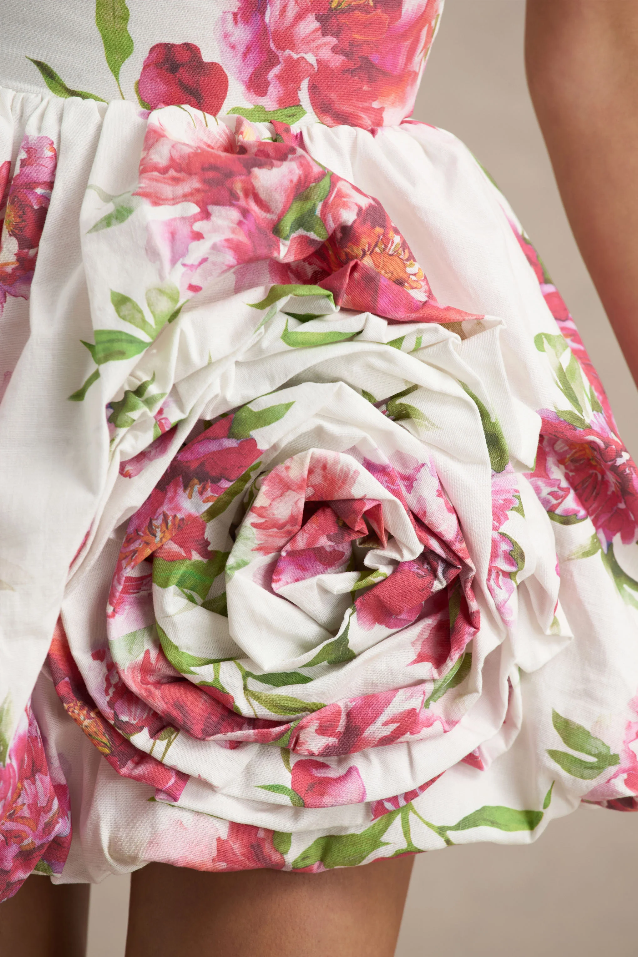 Adira | Cream Floral Print Bandeau Puffball Mini Dress With Ruffle Detail - Image 7