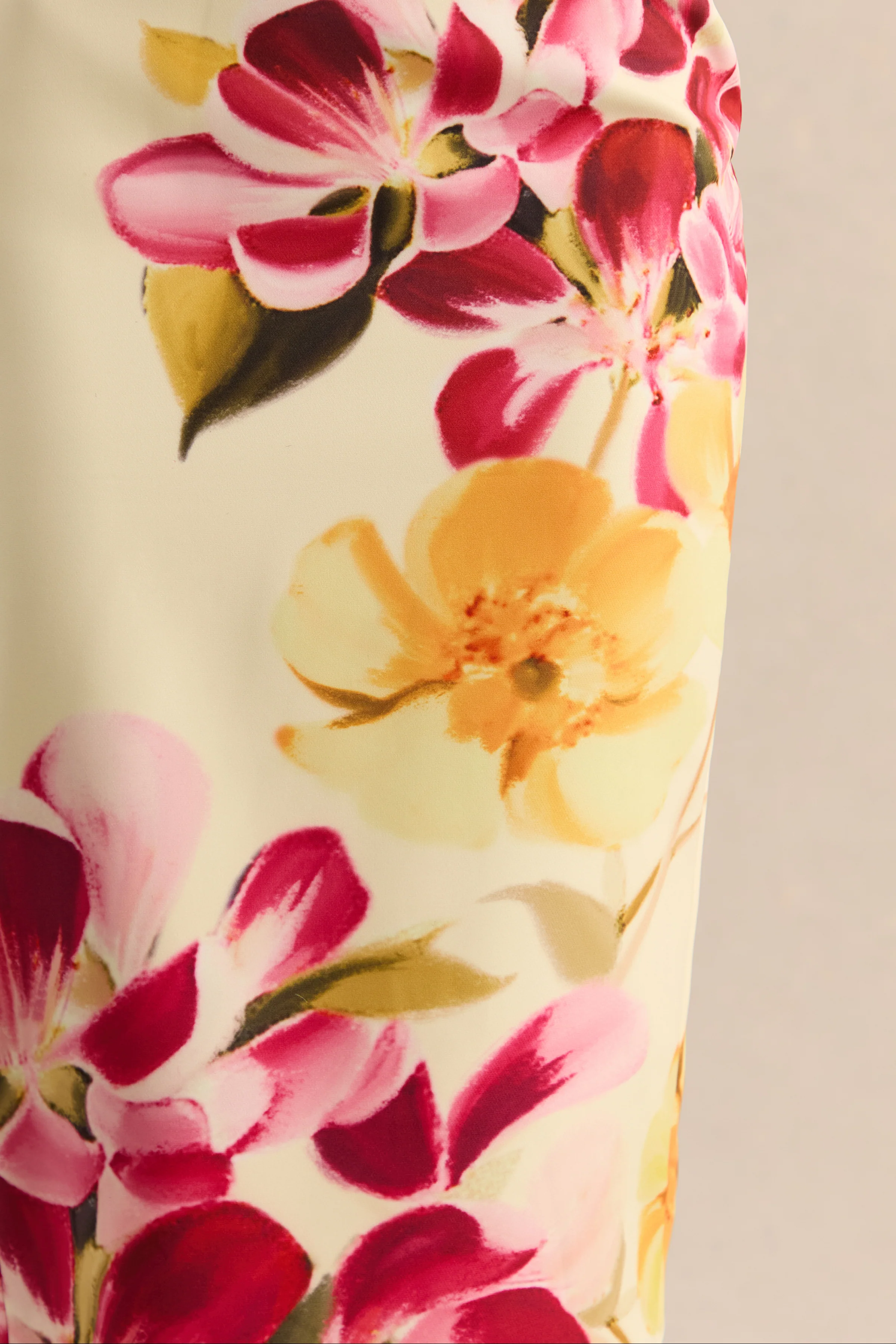 Adrina | Hot Pink & Lemon Floral Print Draped One Shoulder Midi Dress - Image 6