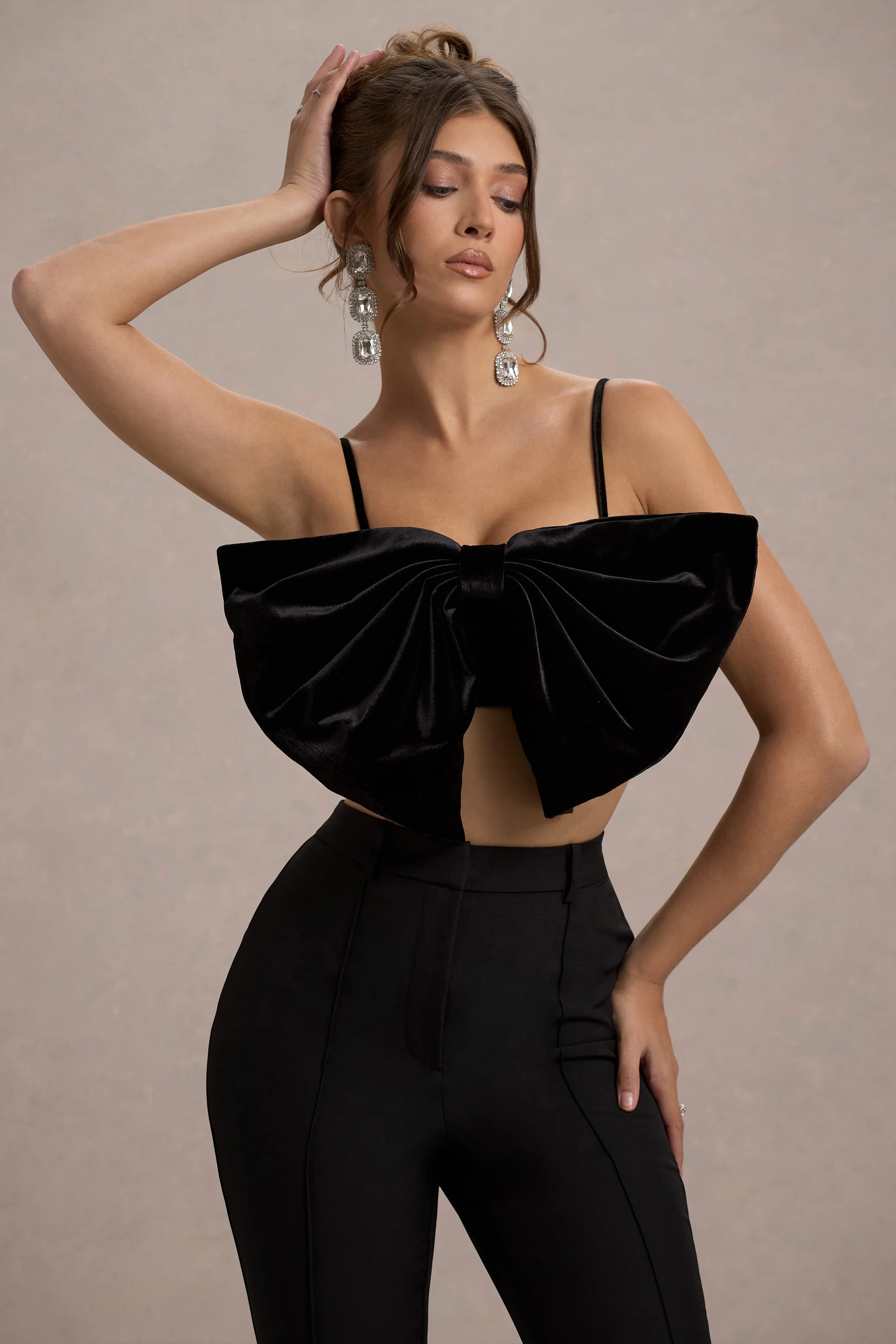 Adya | Black Velvet Strappy Bow Crop Top - Image 4
