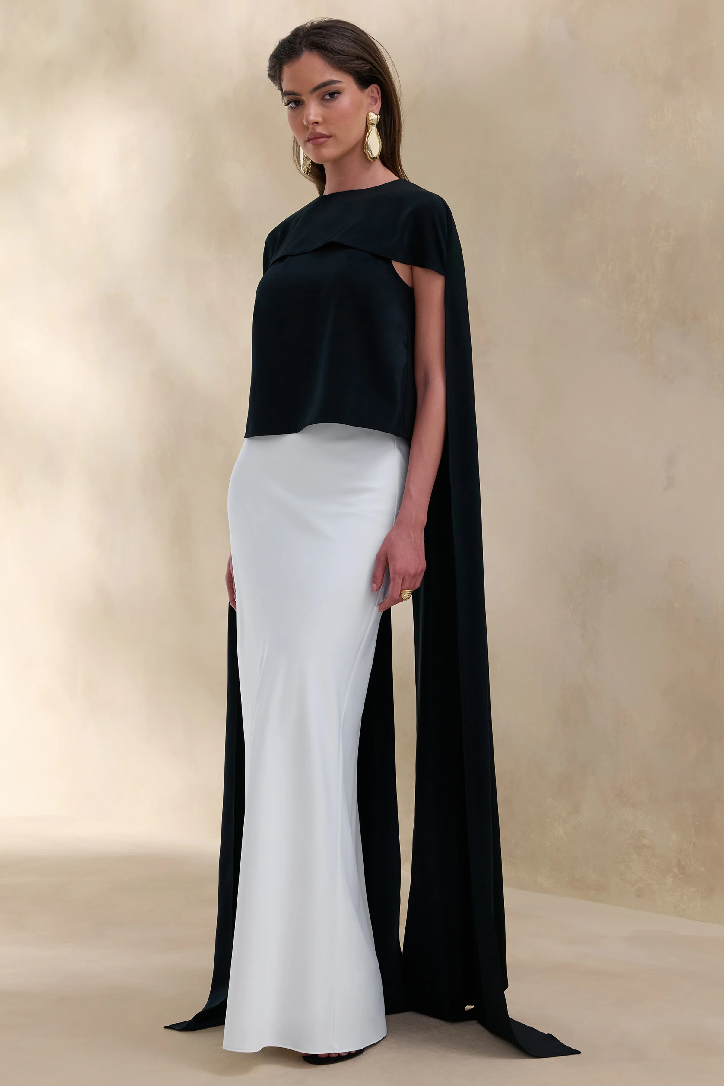 Aetheria | Black Satin High-Neck Top With Cape - Image 2
