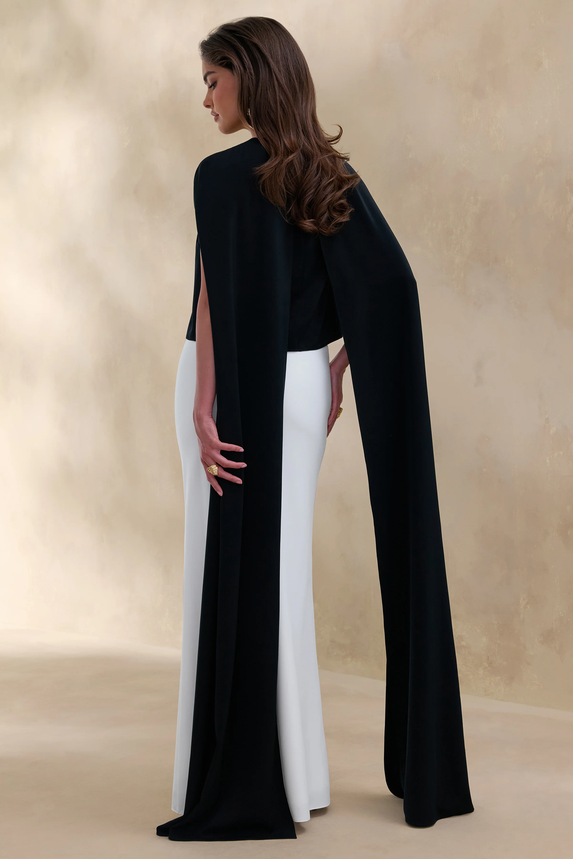 Aetheria | Black Satin High-Neck Top With Cape - Image 3