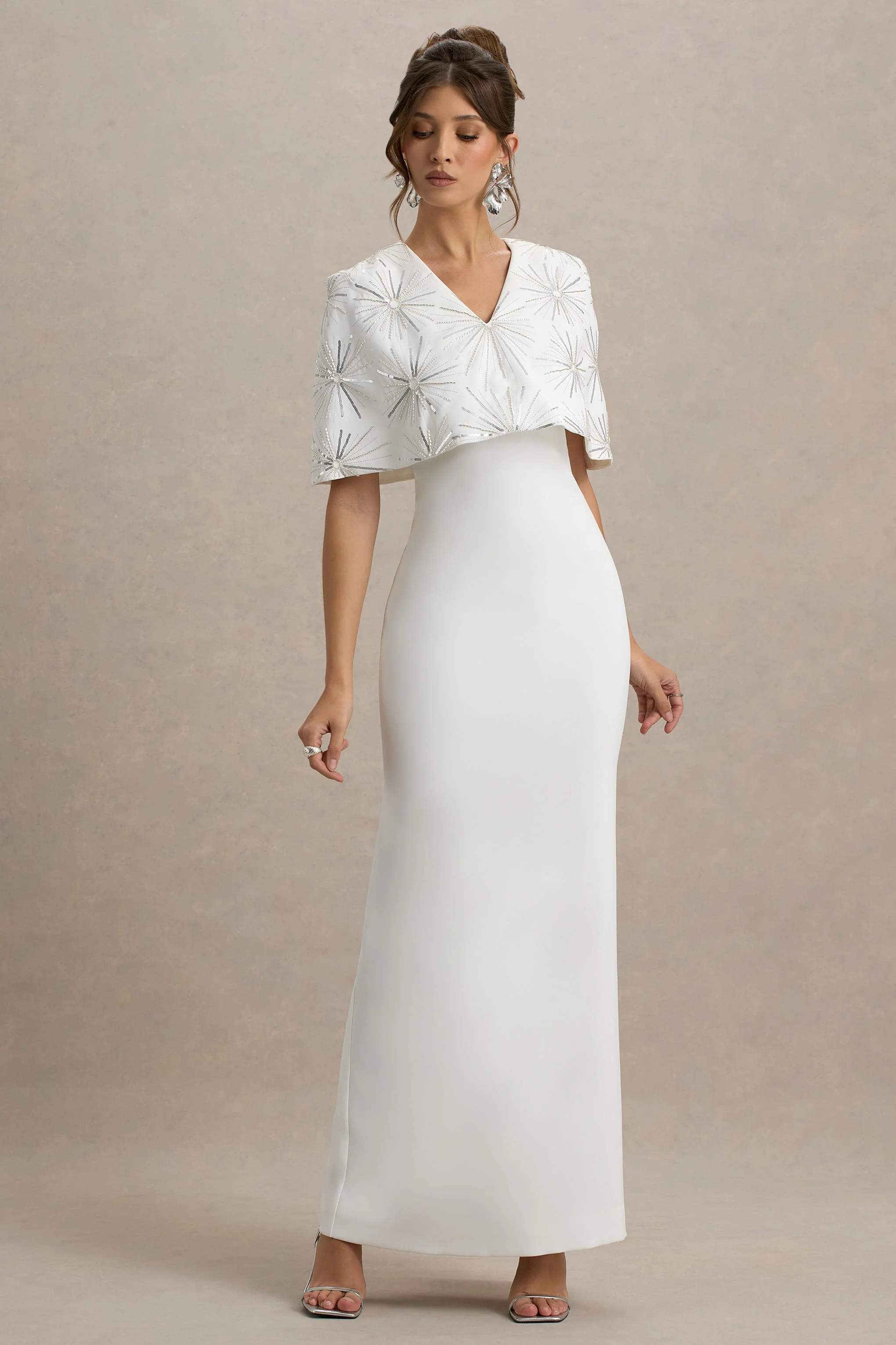 Agnella | White Embellished V-Neck Maxi Dress - Image 4