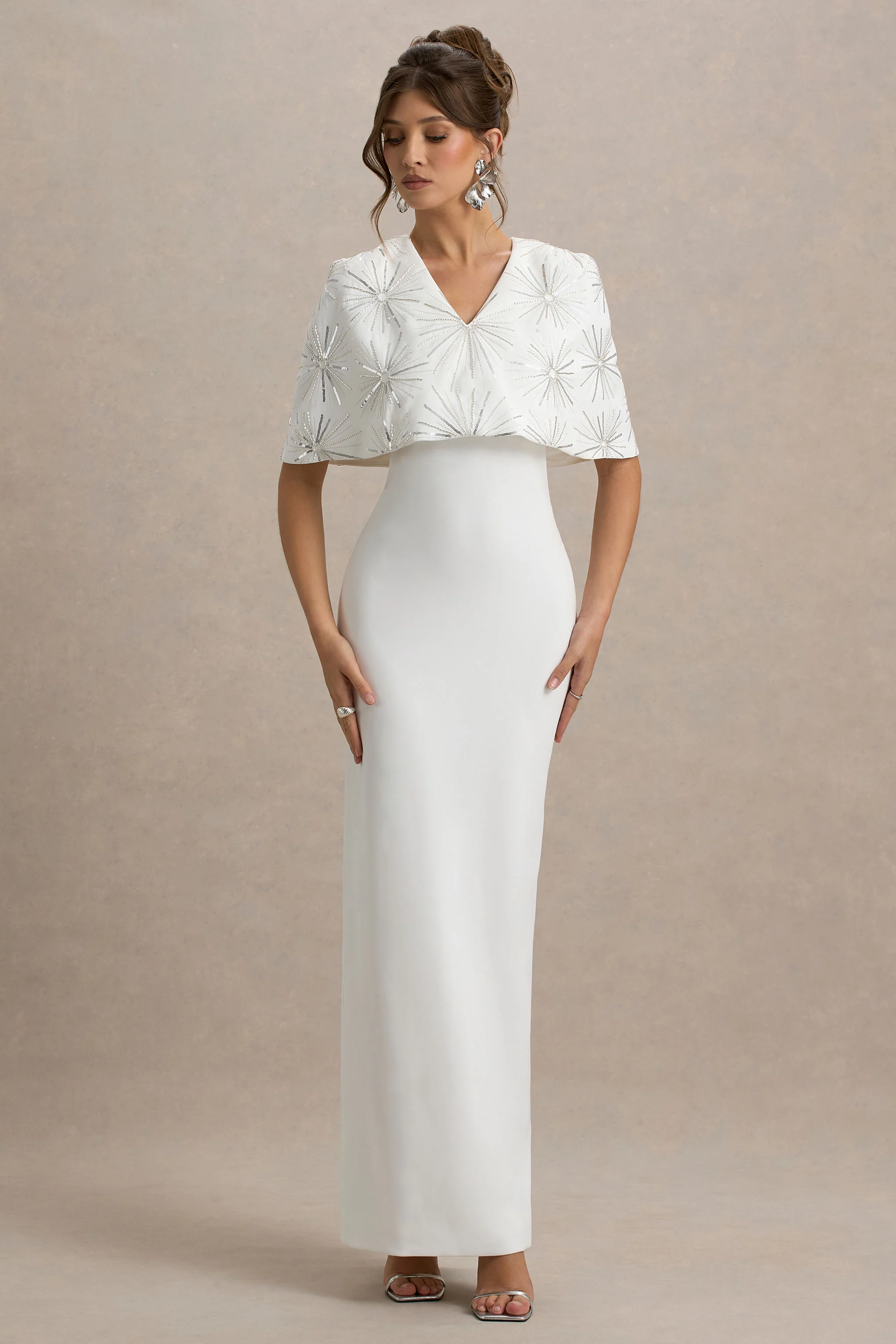 Agnella | White Embellished V-Neck Maxi Dress - Image 5