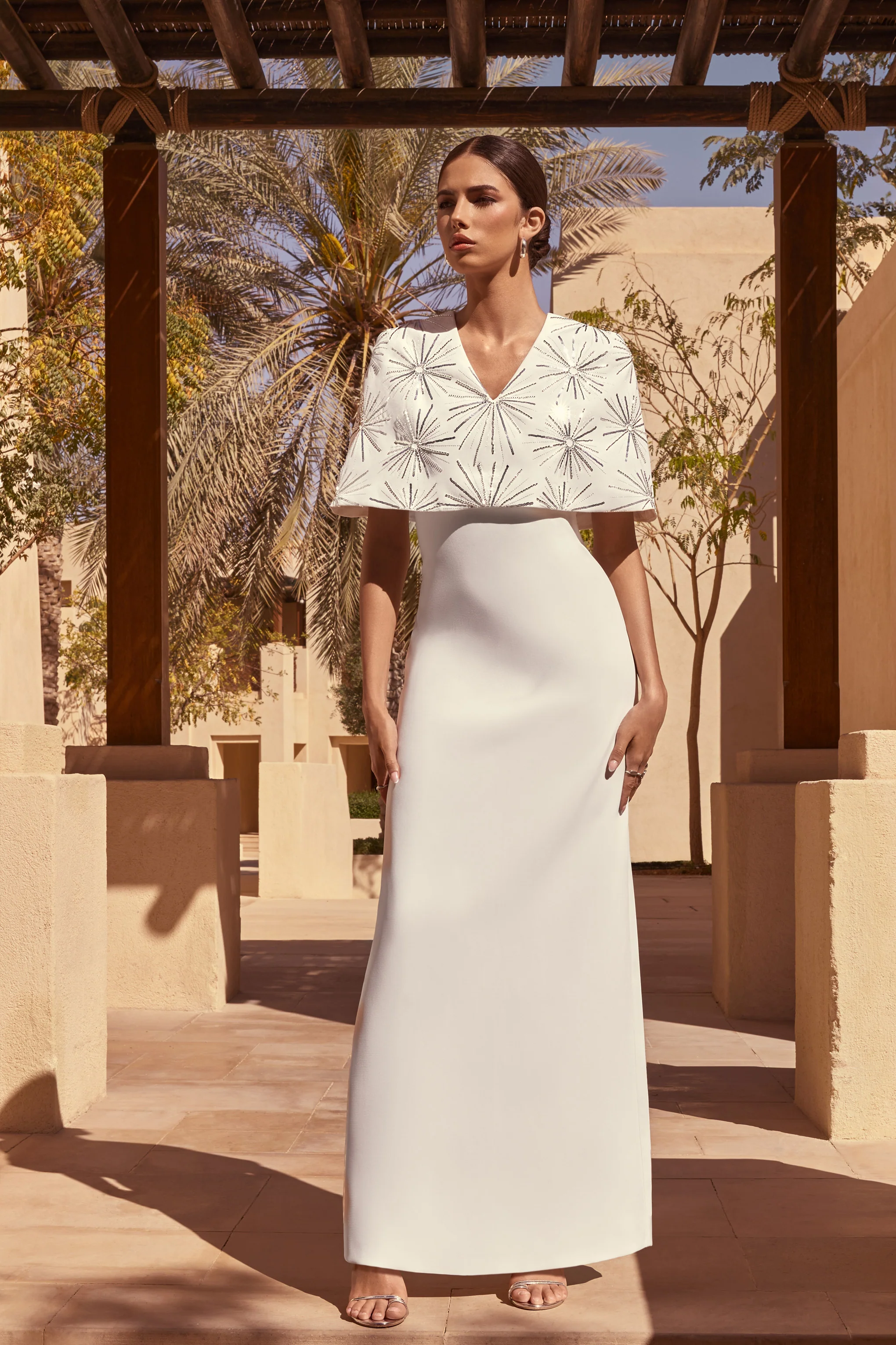 Agnella | White Embellished V-Neck Maxi Dress - Image 7