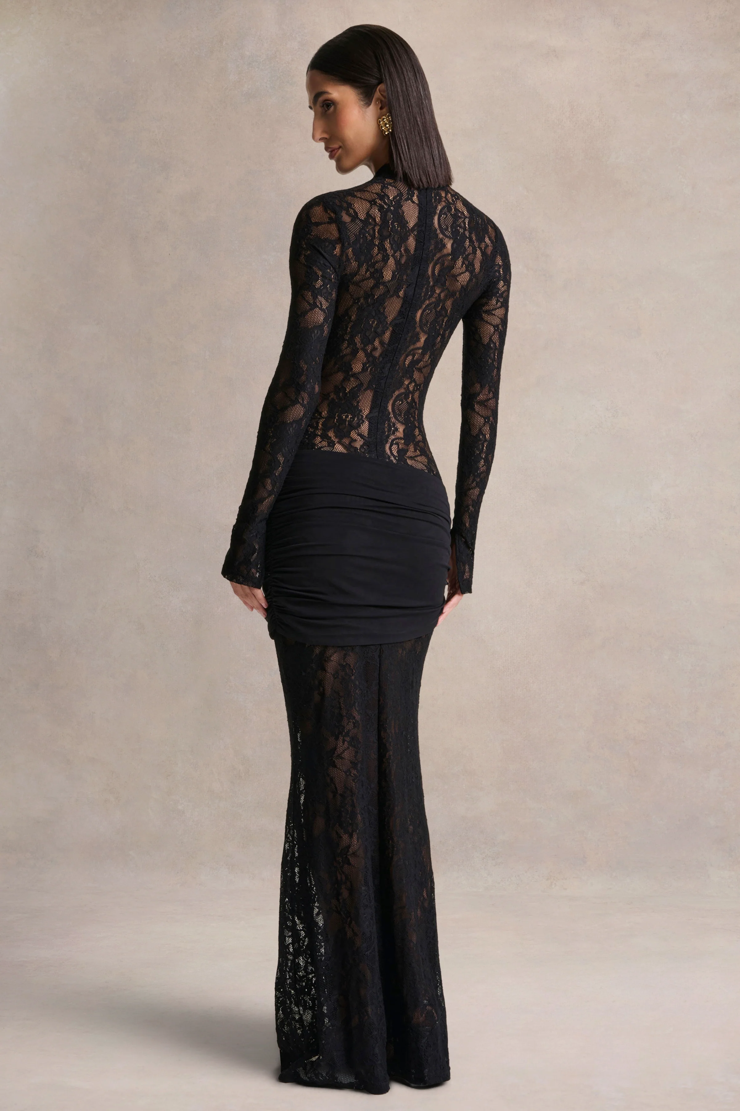Akira | Black Lace Maxi Dress With Sash-Detail - Image 2