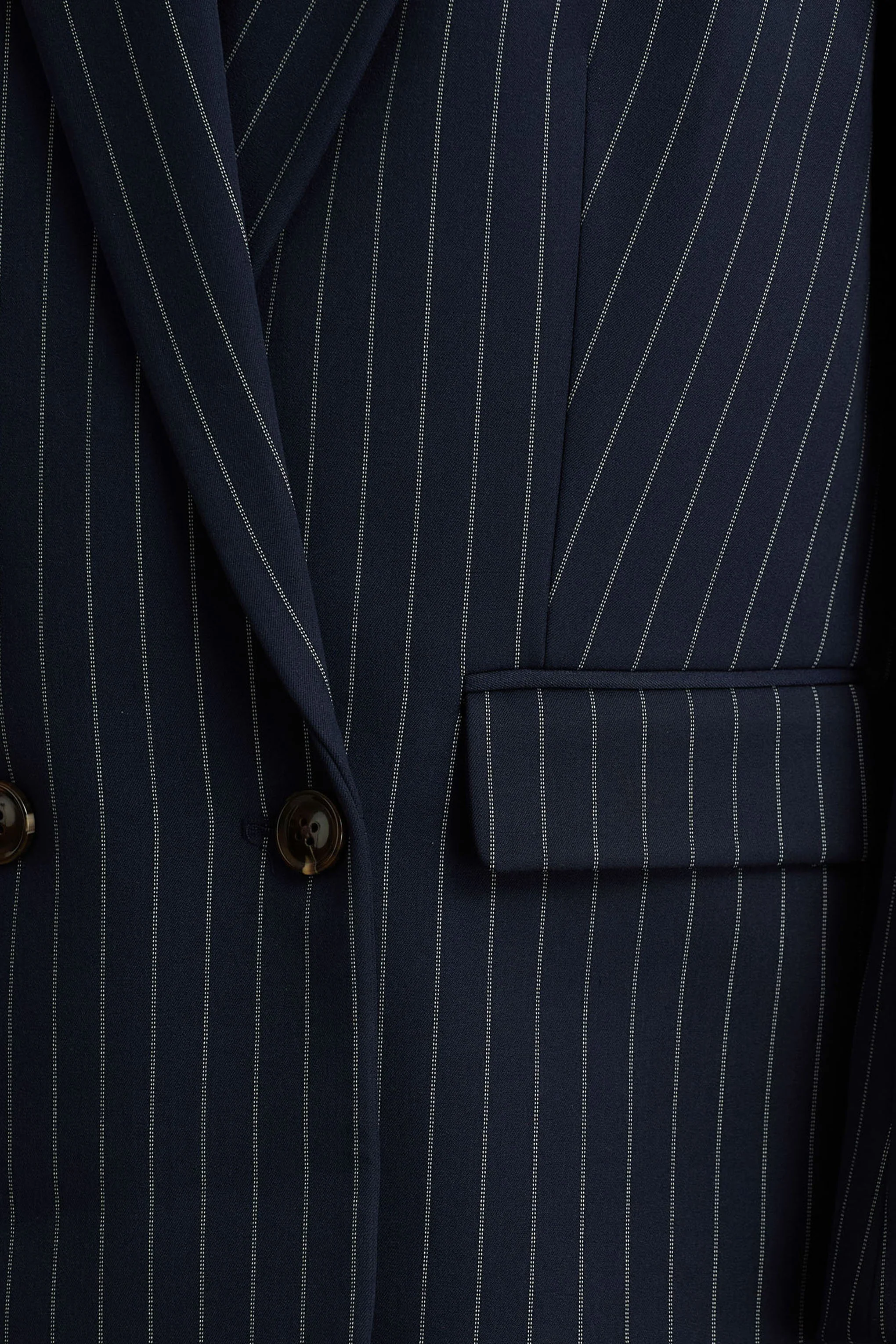 Alana | Navy Pinstripe Plunge-Neck Oversized Blazer - Image 7