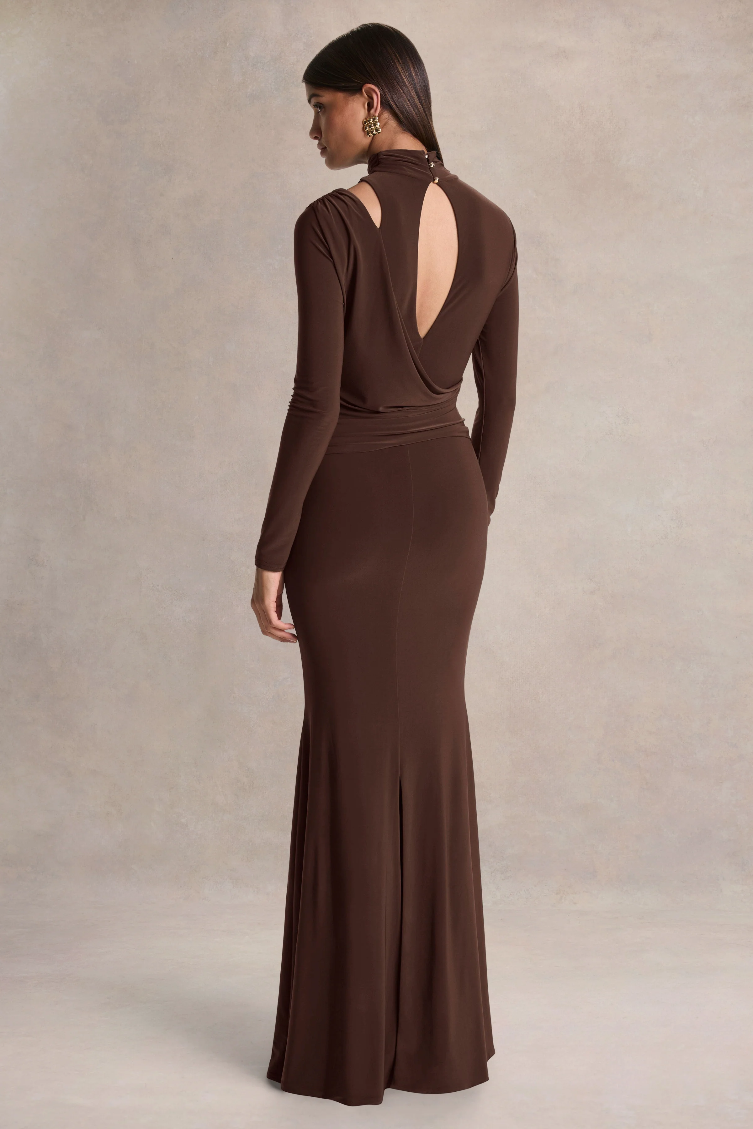 Alastrina | Brown High-Neck Maxi Dress With Gathered-Detailing - Image 2