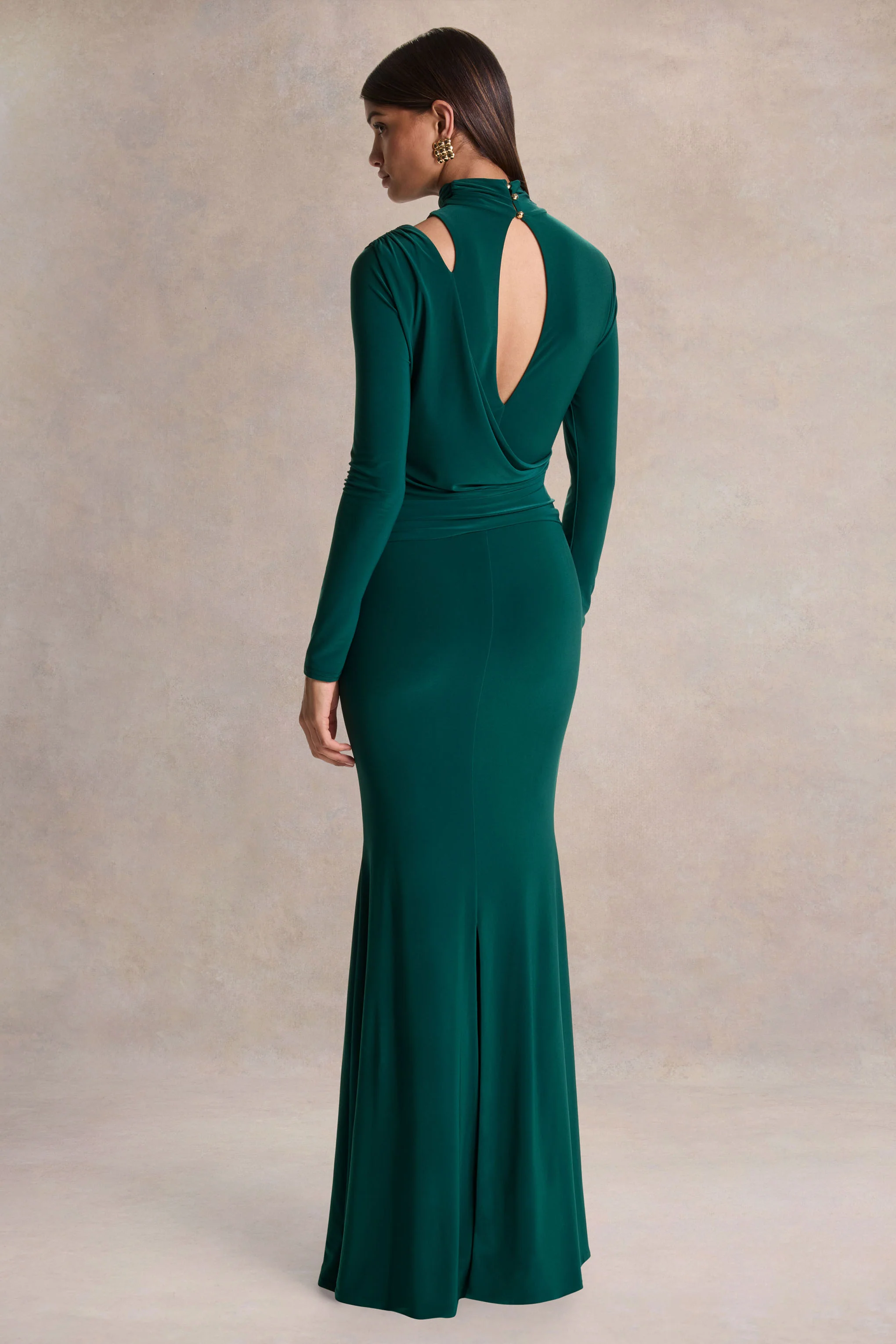 Alastrina | Dark Green High-Neck Maxi Dress With Gathered-Detailing - Image 2