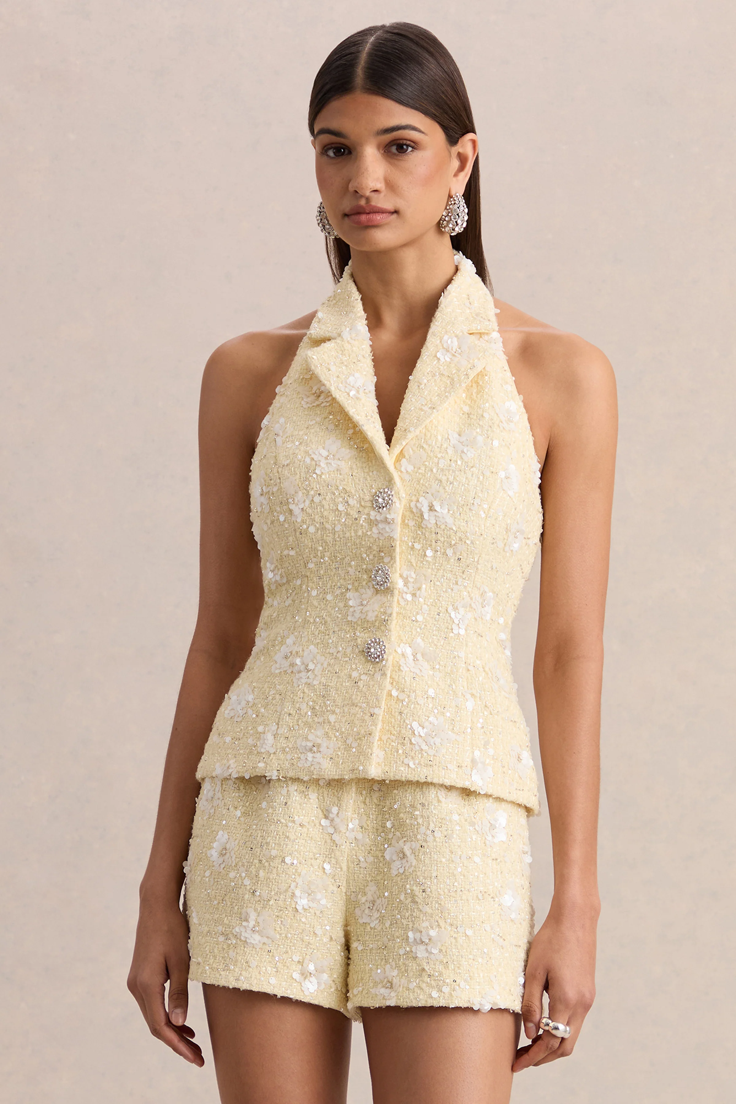 Alba | Lemon Boucle Plunge-Neck Crop-Top - Image 4