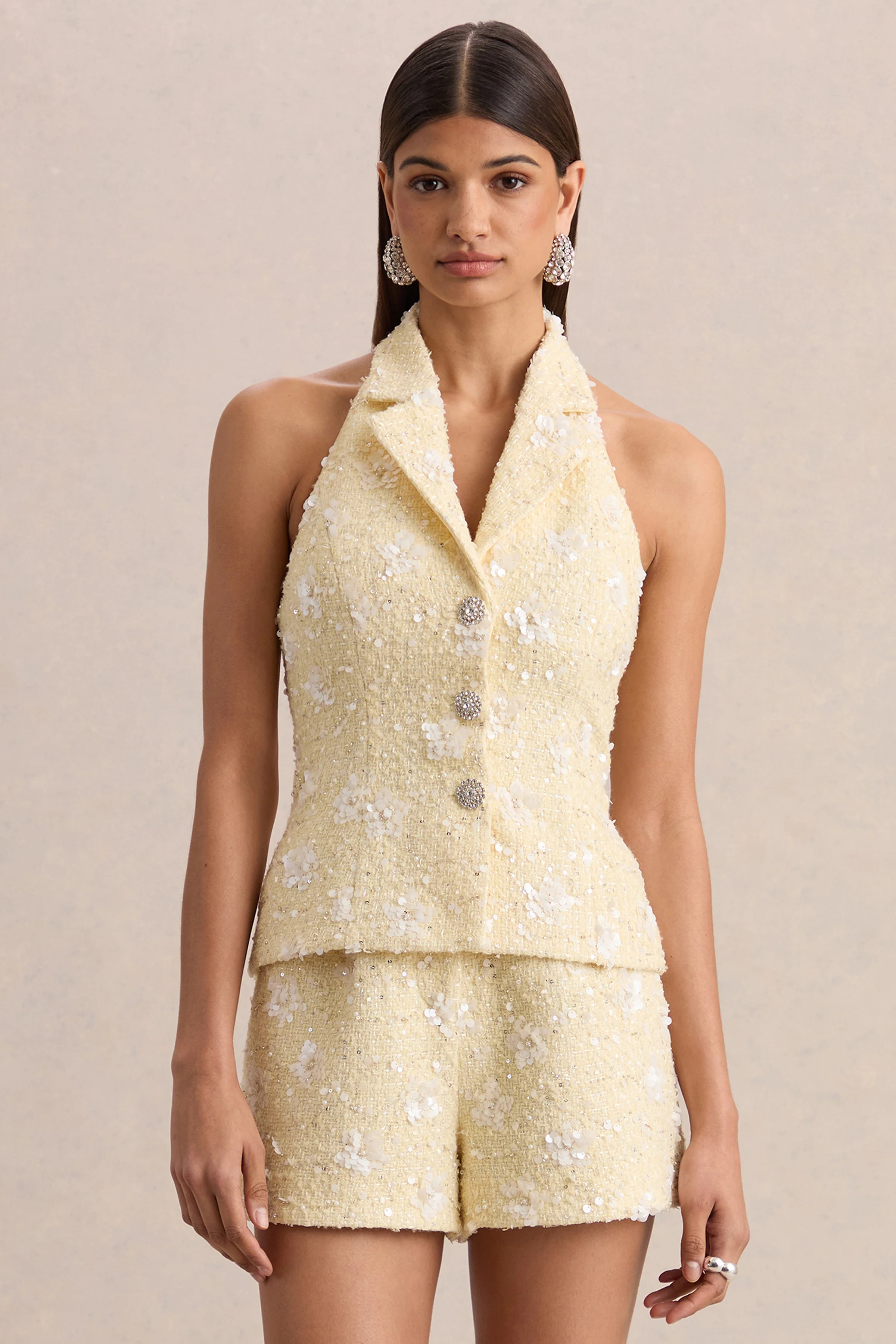 Alba | Lemon Boucle Plunge-Neck Crop-Top - Image 5