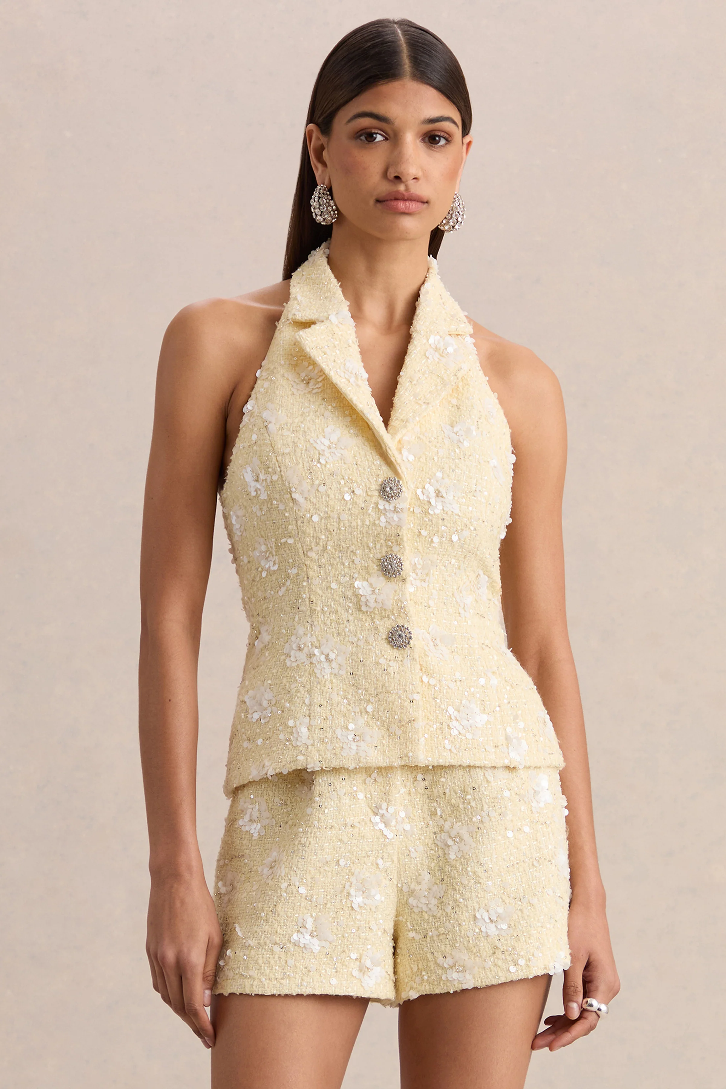 Alba | Lemon Boucle Plunge-Neck Crop-Top - Image 6