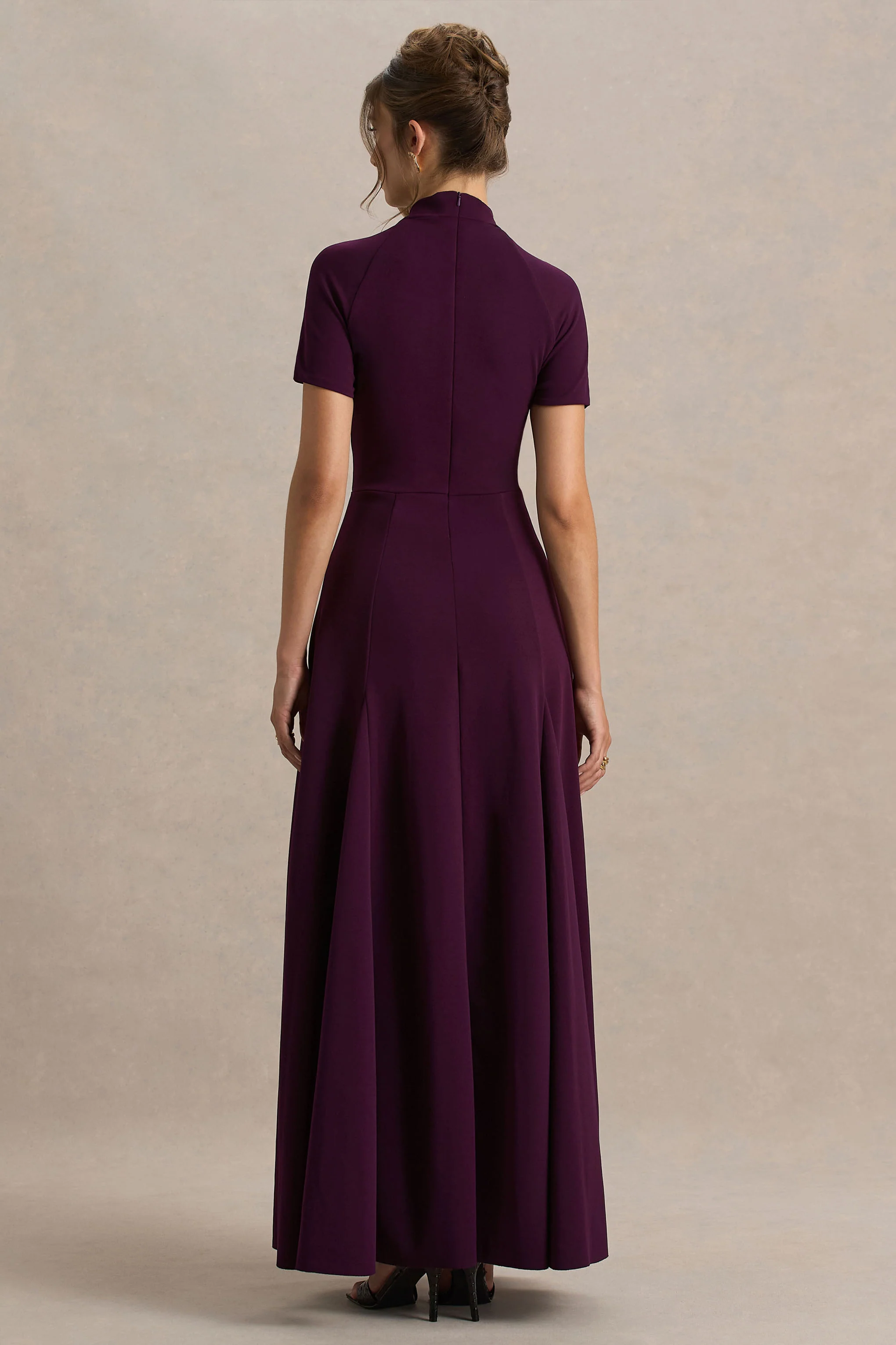Alea | Burgundy High-Neck Short-Sleeve Maxi Dress - Image 2