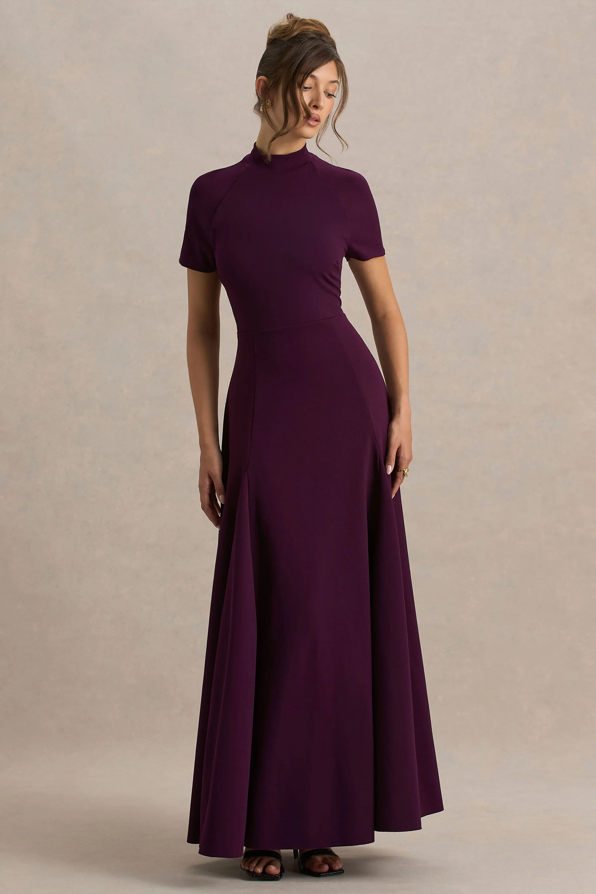 Alea | Burgundy High-Neck Short-Sleeve Maxi Dress - Image 3