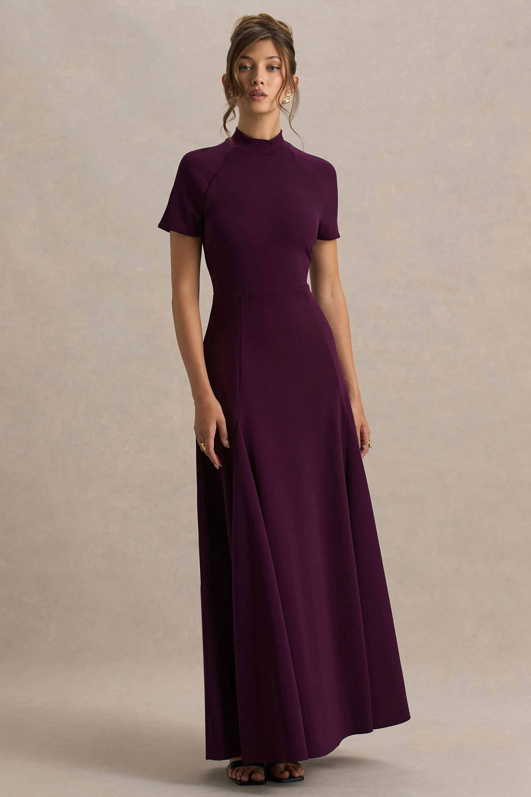 Alea | Burgundy High-Neck Short-Sleeve Maxi Dress - Image 5