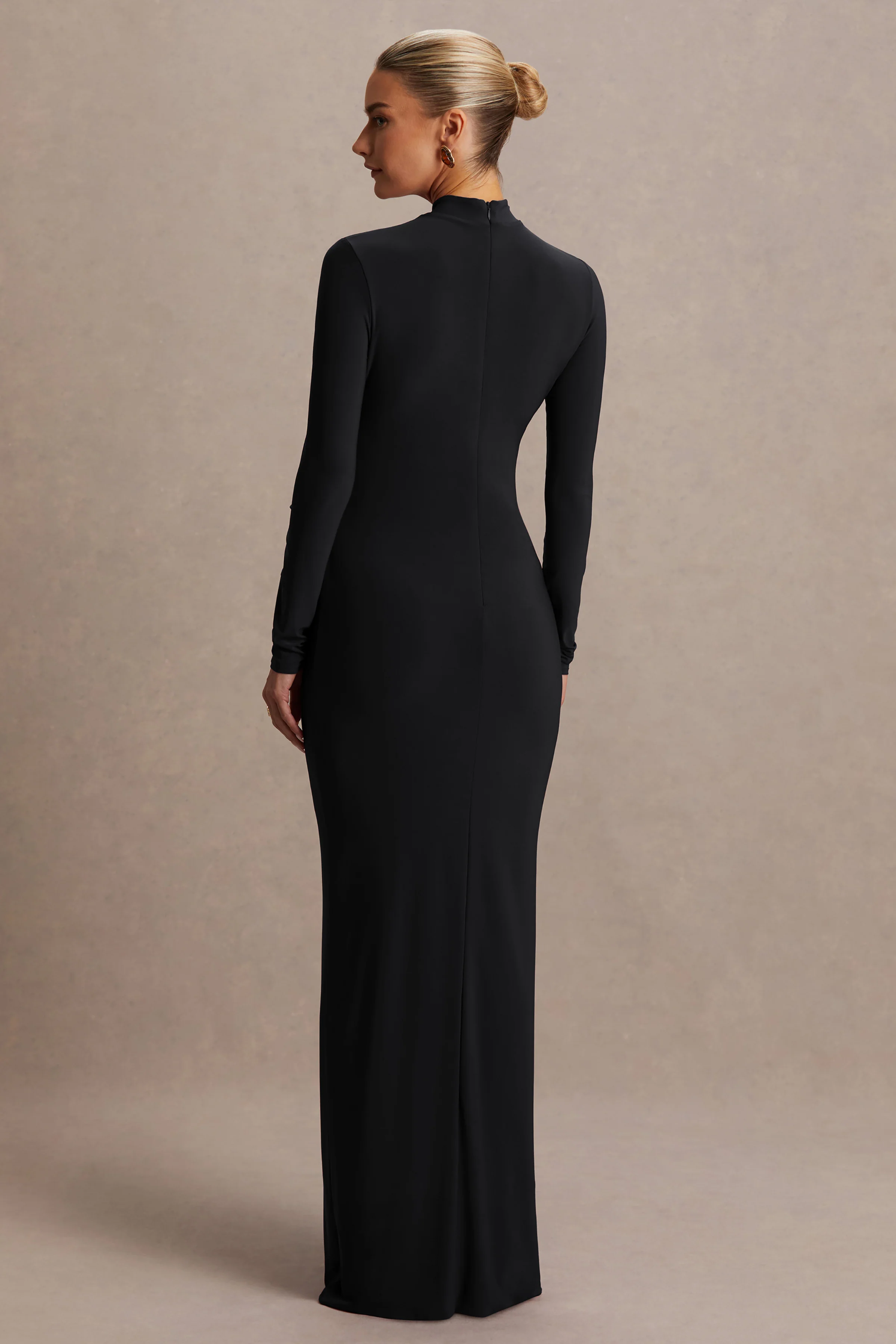 Alejandra | Black Maternity Long Sleeve High Neck Maxi Dress - Image 2