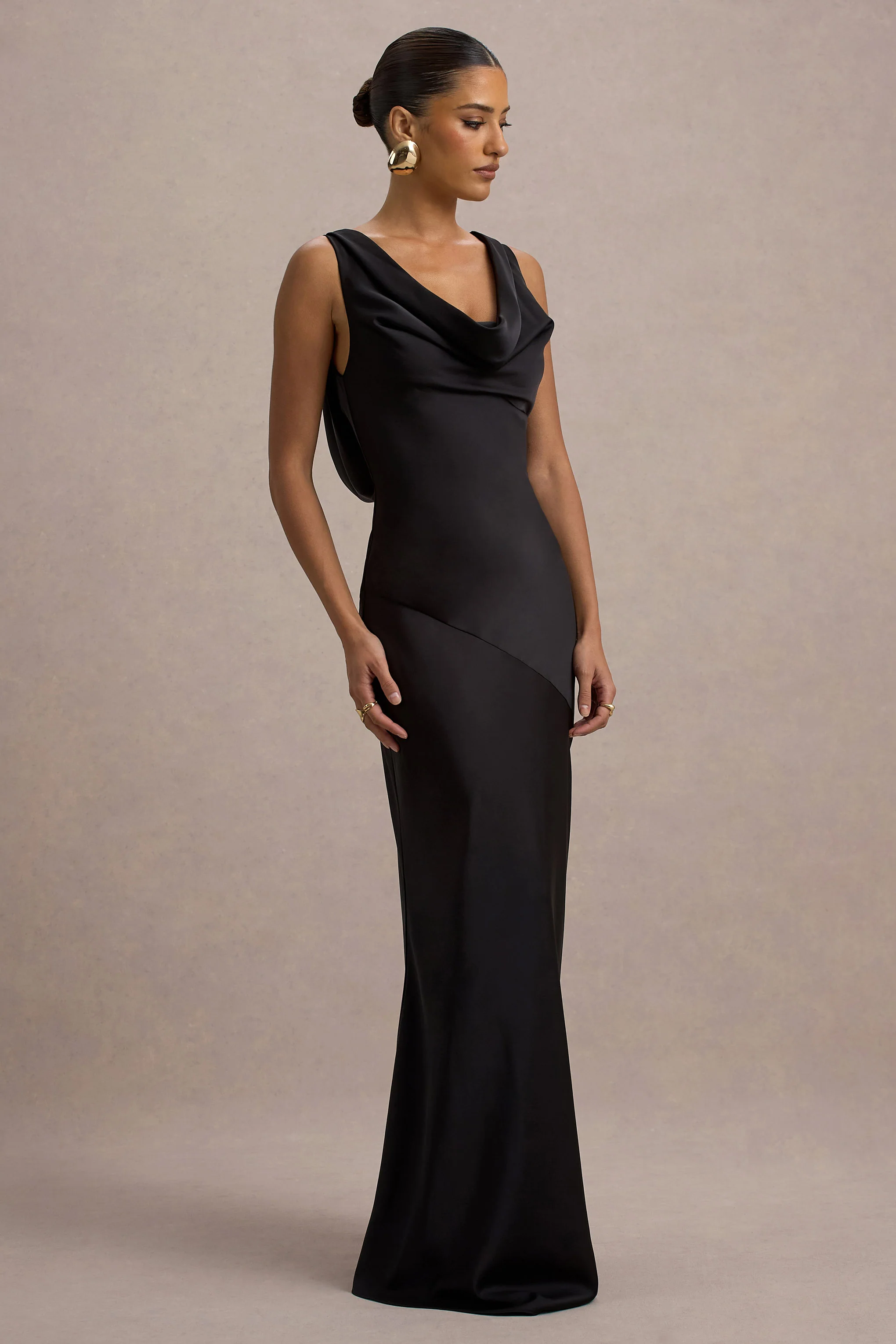 Alesso | Black Satin Cowl-Neck Slip-Maxi Dress - Image 4