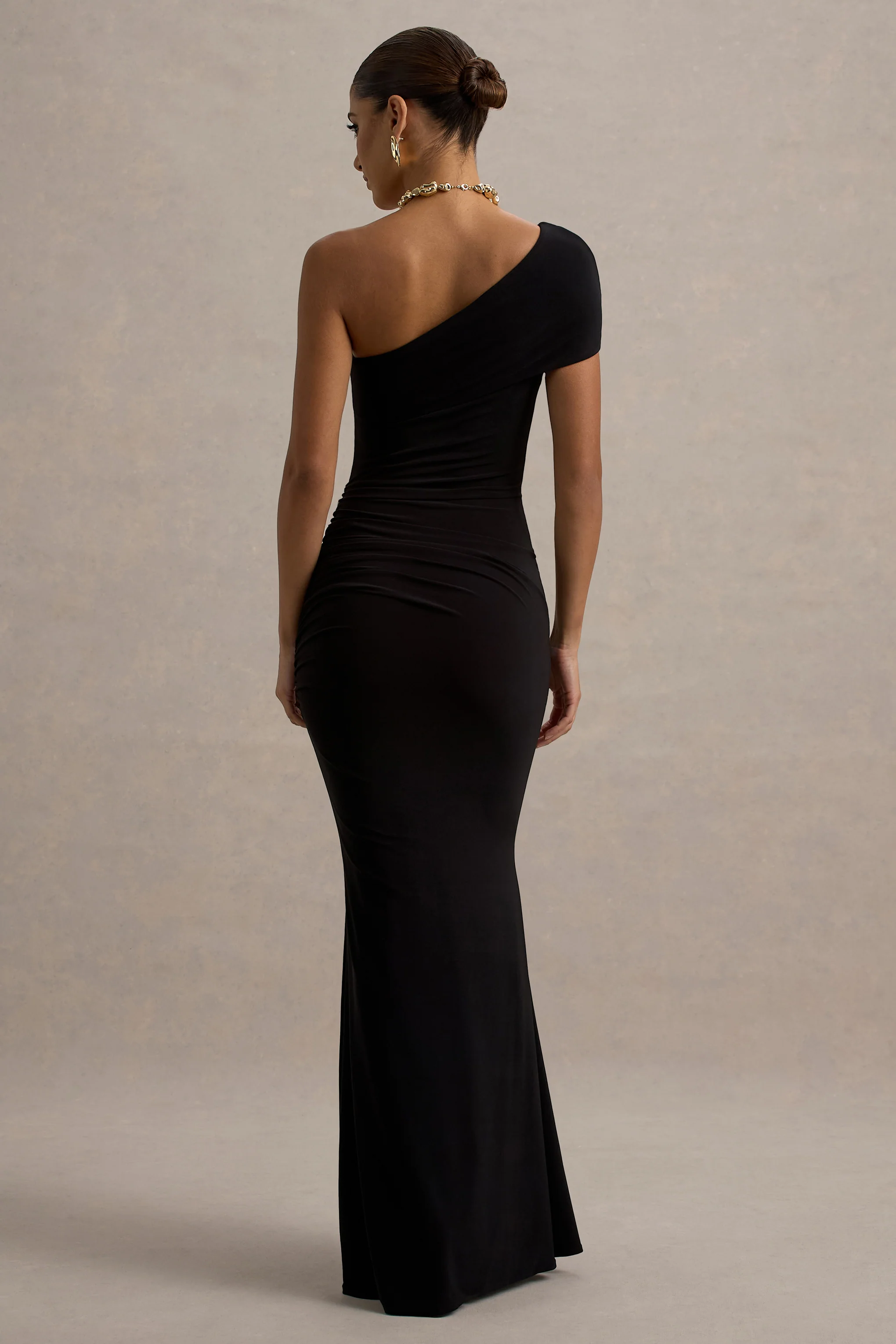 Alethea | Black Asymmetric Bardot Maxi Dress - Image 2