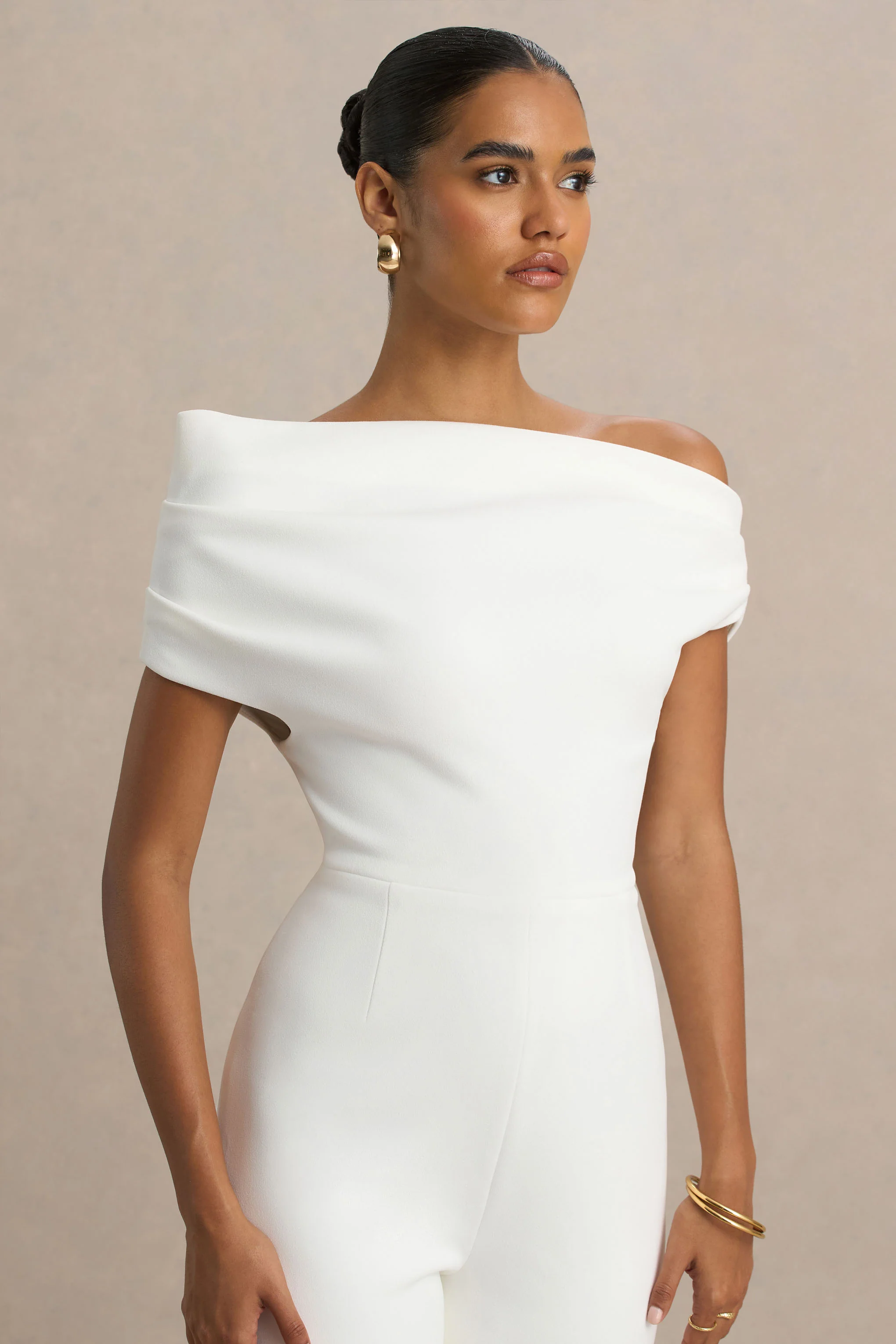 Alexandra | White Asymmetric Draped Jumpsuit - Image 3