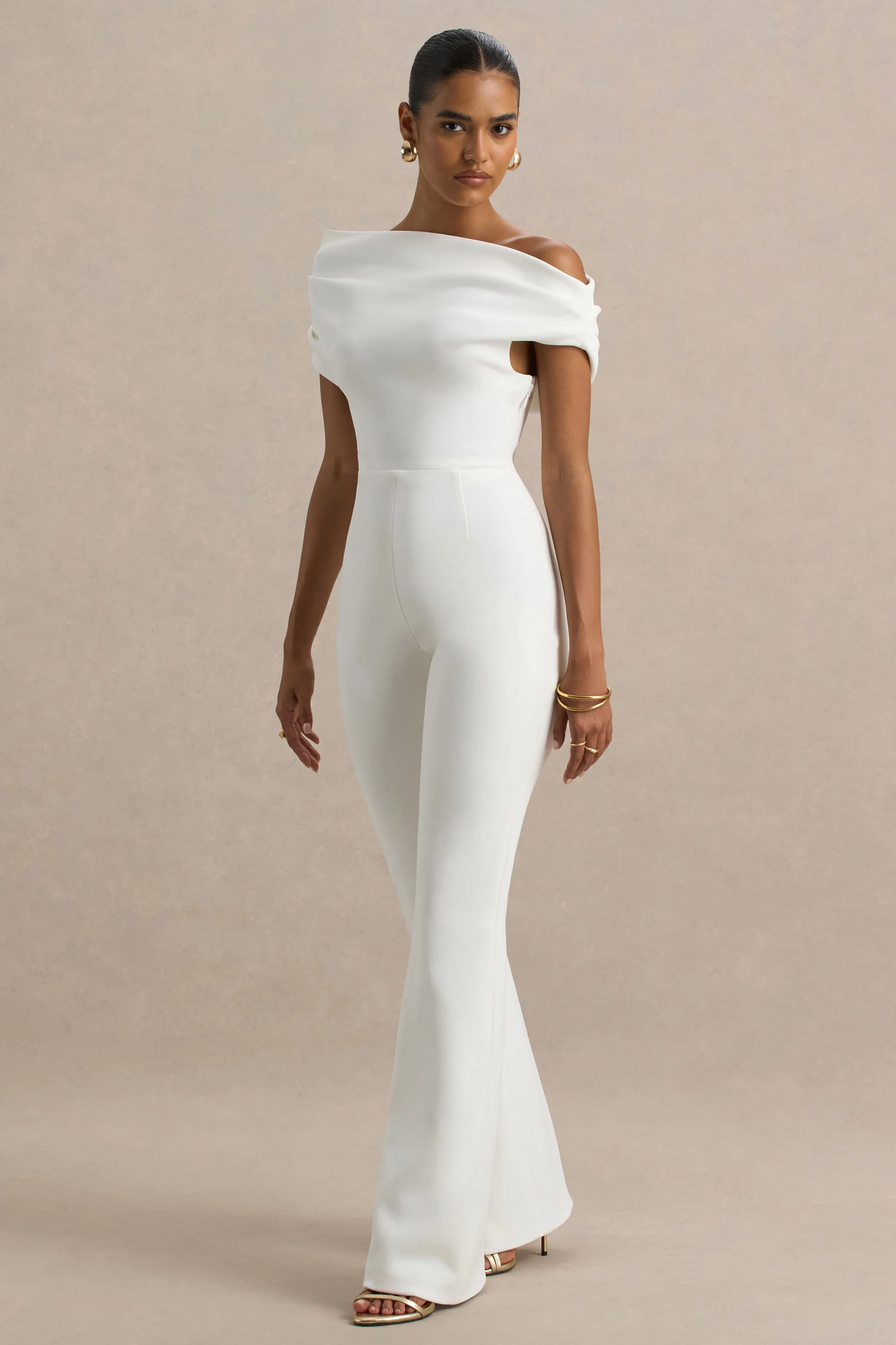 Alexandra | White Asymmetric Draped Jumpsuit - Image 4