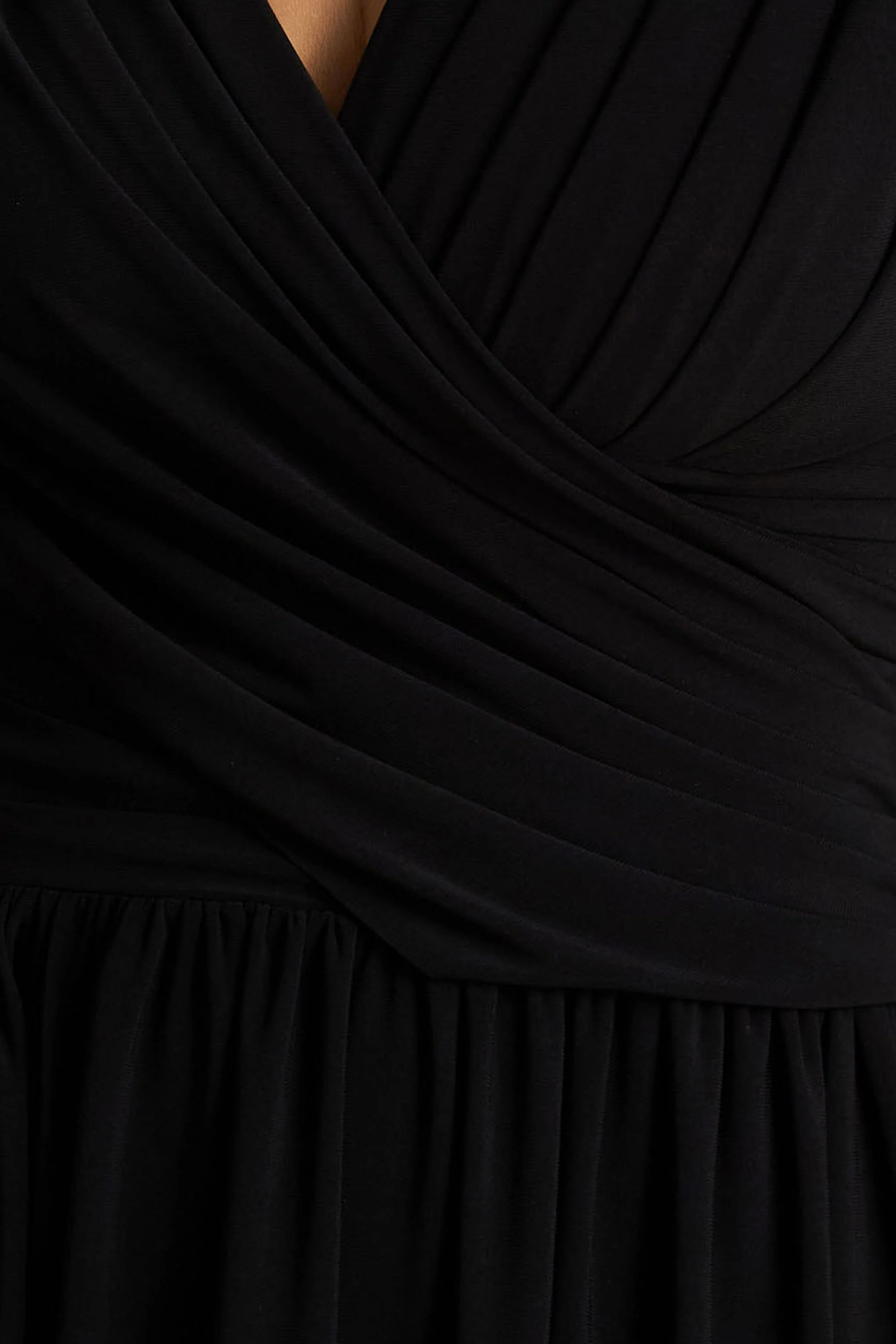 Alexis | Black Plunge-Neck Midi Dress With Draped And Ruched Detailing - Image 6
