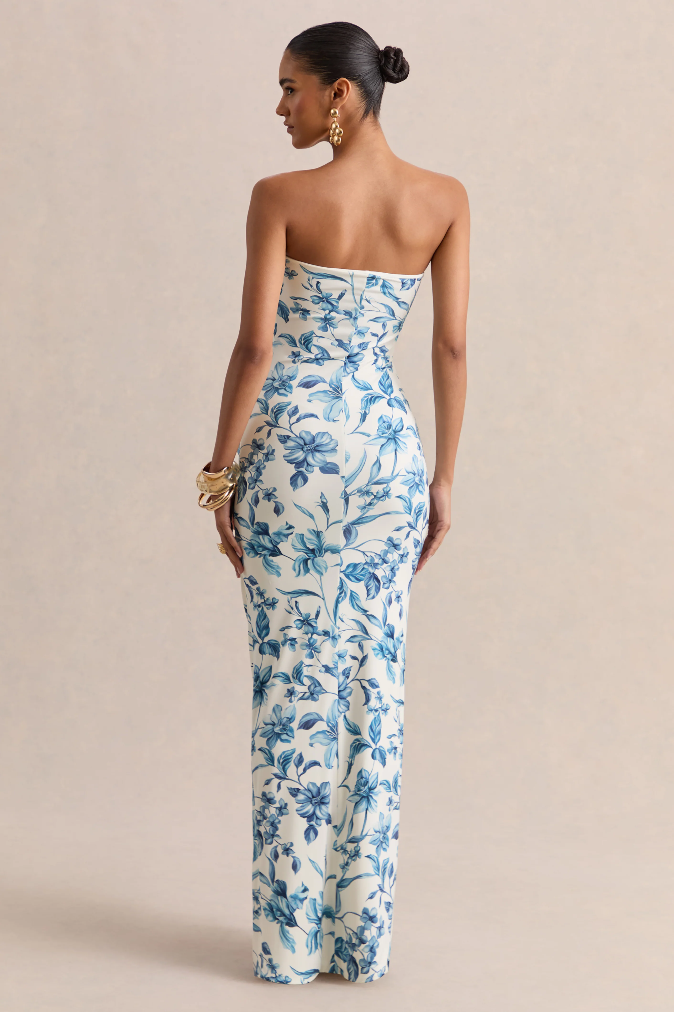 Ali | Blue Porcelain Print Sweetheart Ruched Wrap Maxi Dress - Image 2
