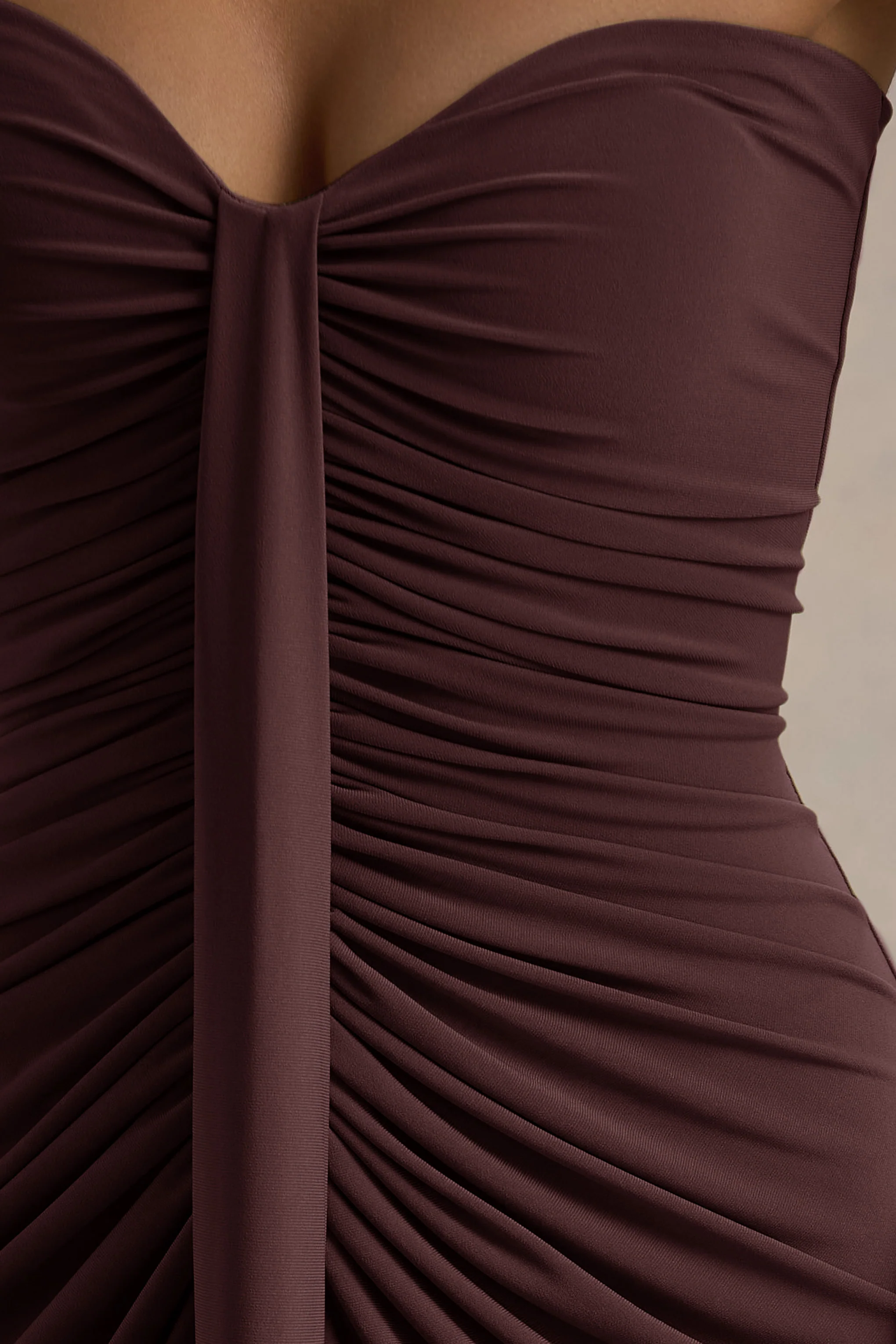 Ali | Warm Brown Sweetheart Ruched Wrap Maxi Dress - Image 6