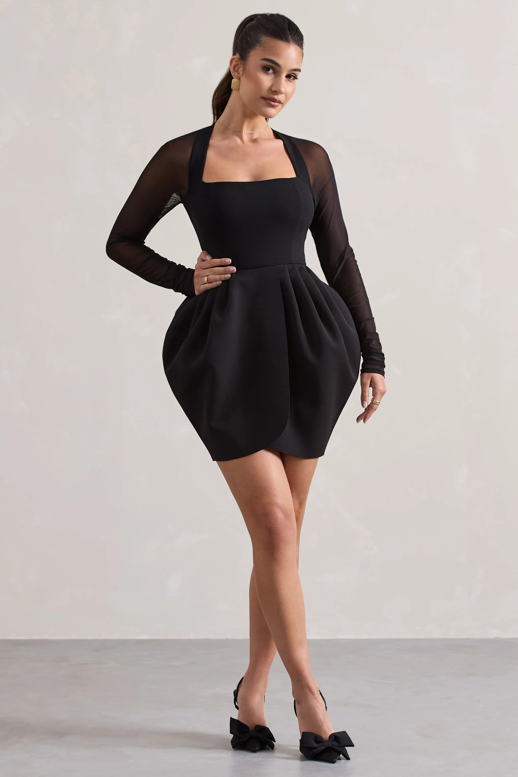 Alto | Black Square-Neck Mini Dress With Puff Skirt - Image 4