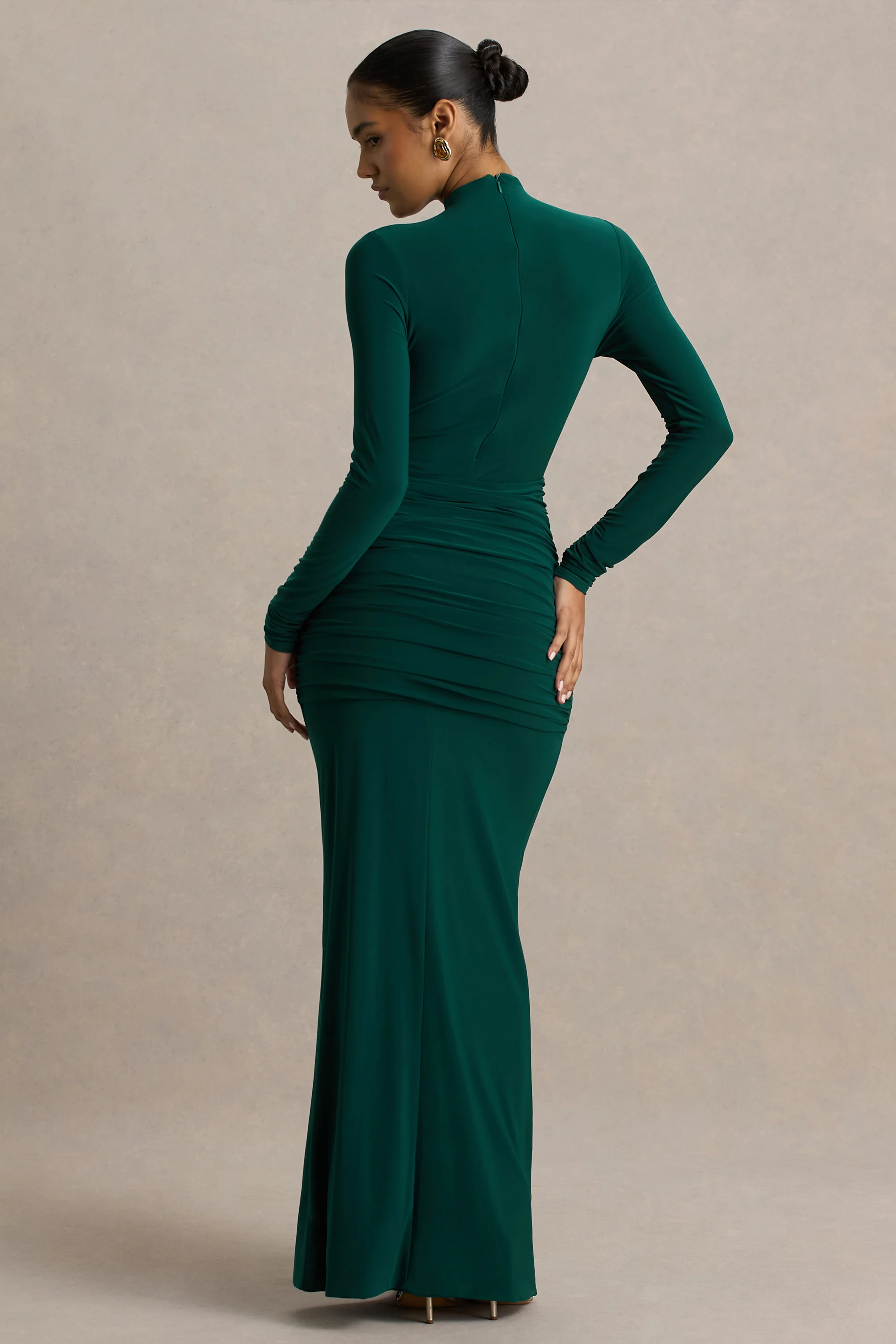 Alula | Bottle Green High-Neck Maxi Dress With Twist Detail - Image 2