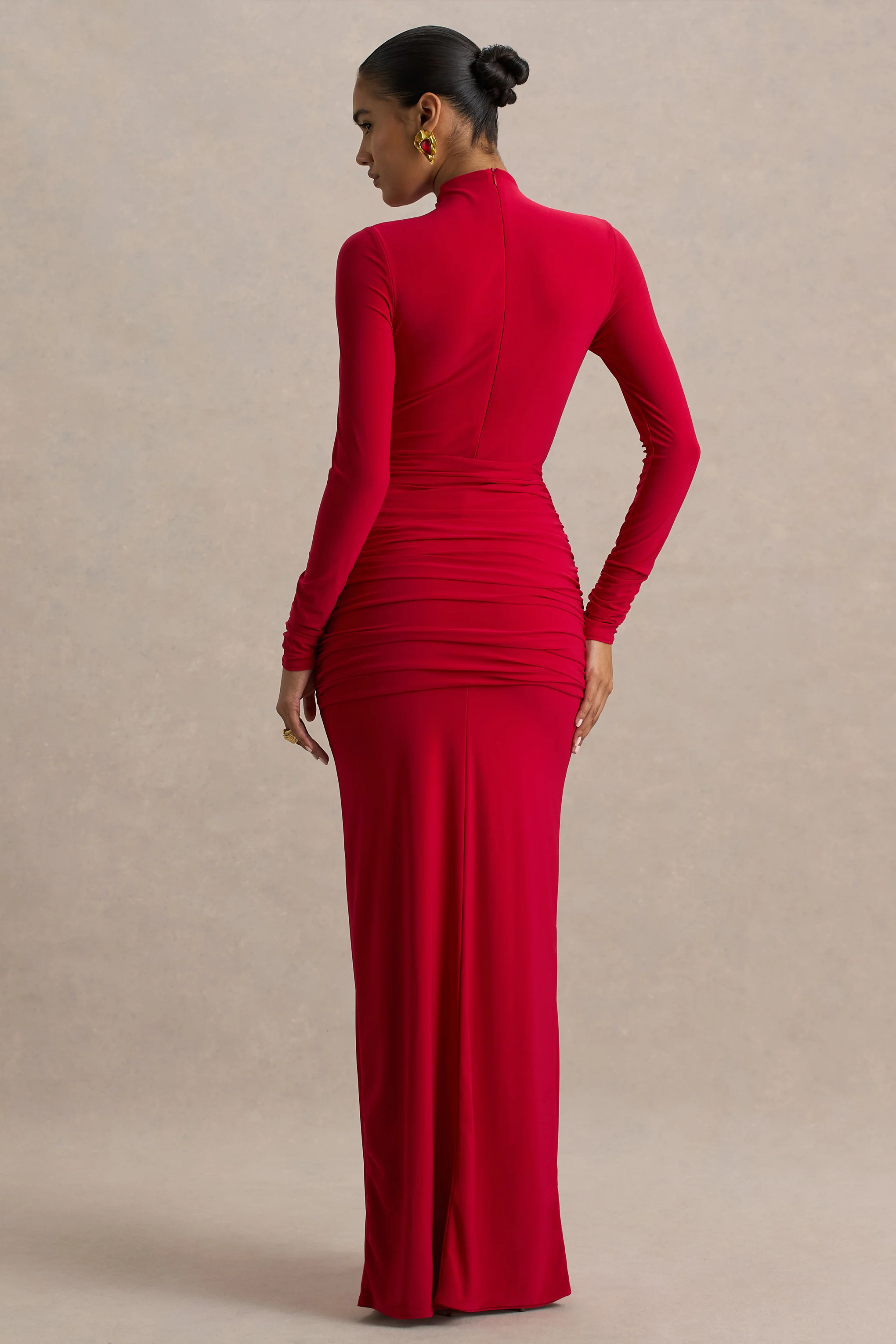 Alula | Red High-Neck Maxi Dress With Twist Detail - Image 2