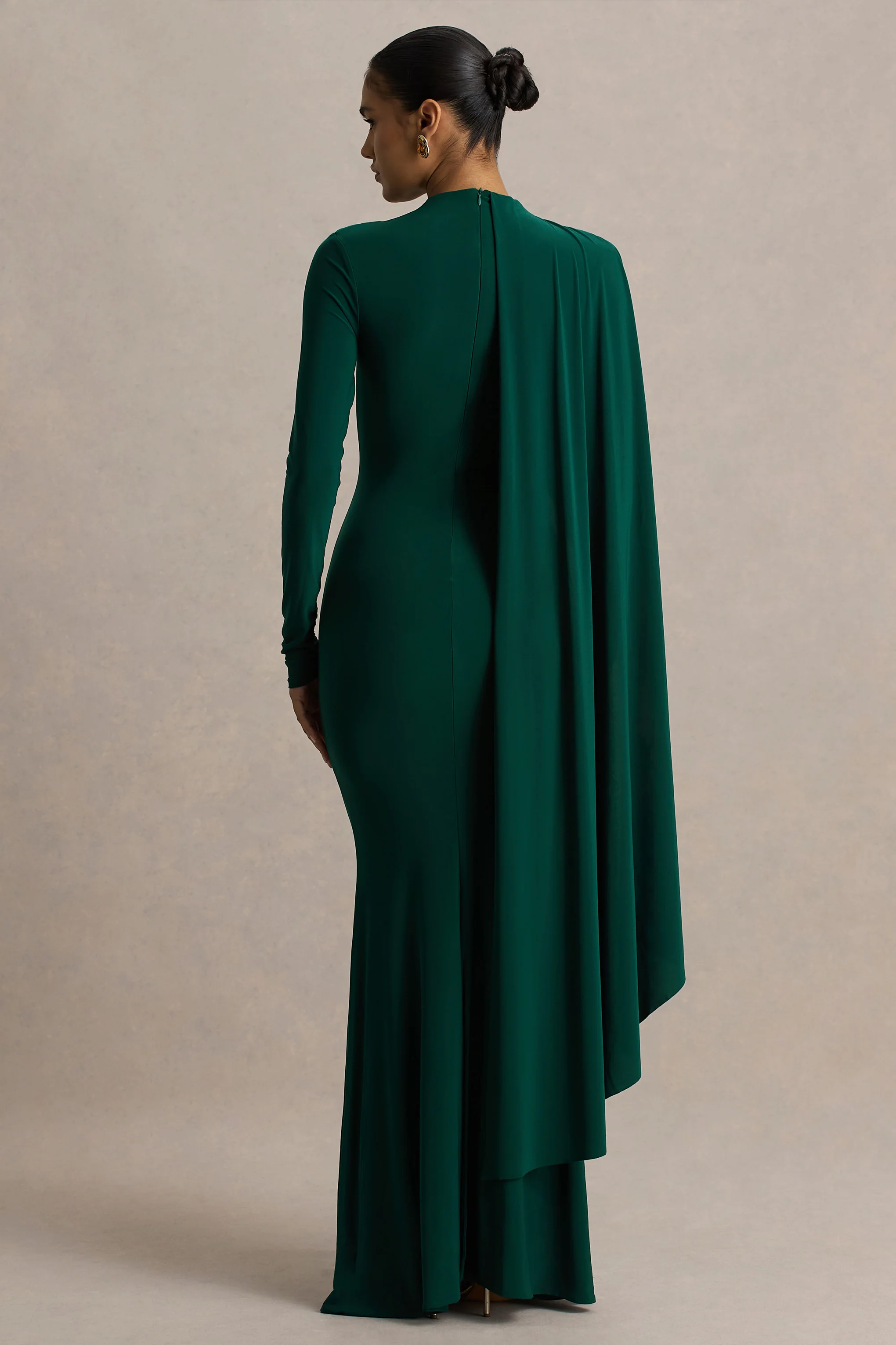 Always | Bottle Green High-Neck Maxi Dress With Cape Sleeve Detail - Image 2