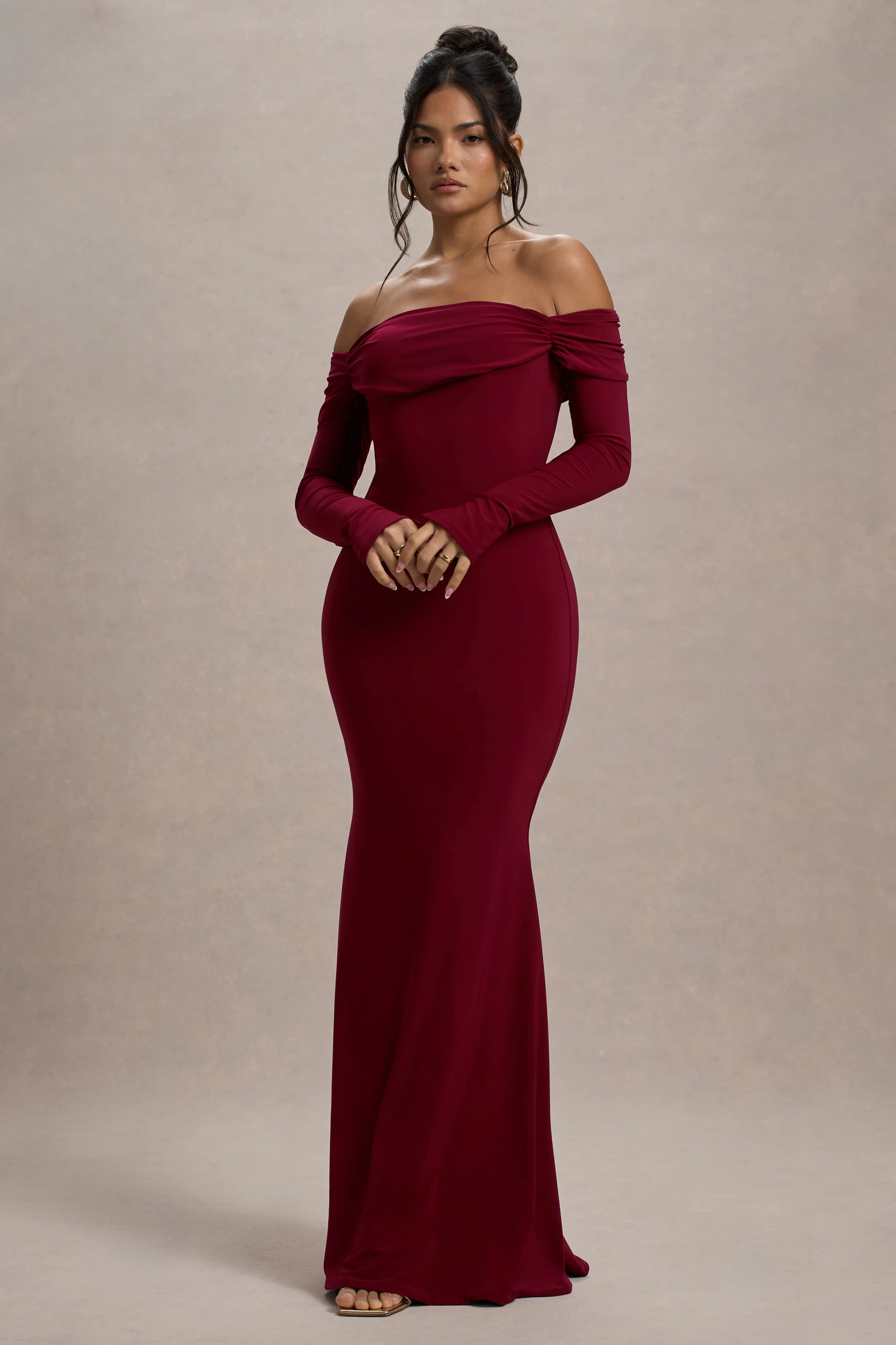 Amaia | Berry Bardot Long-Sleeve Maxi Dress - Image 3