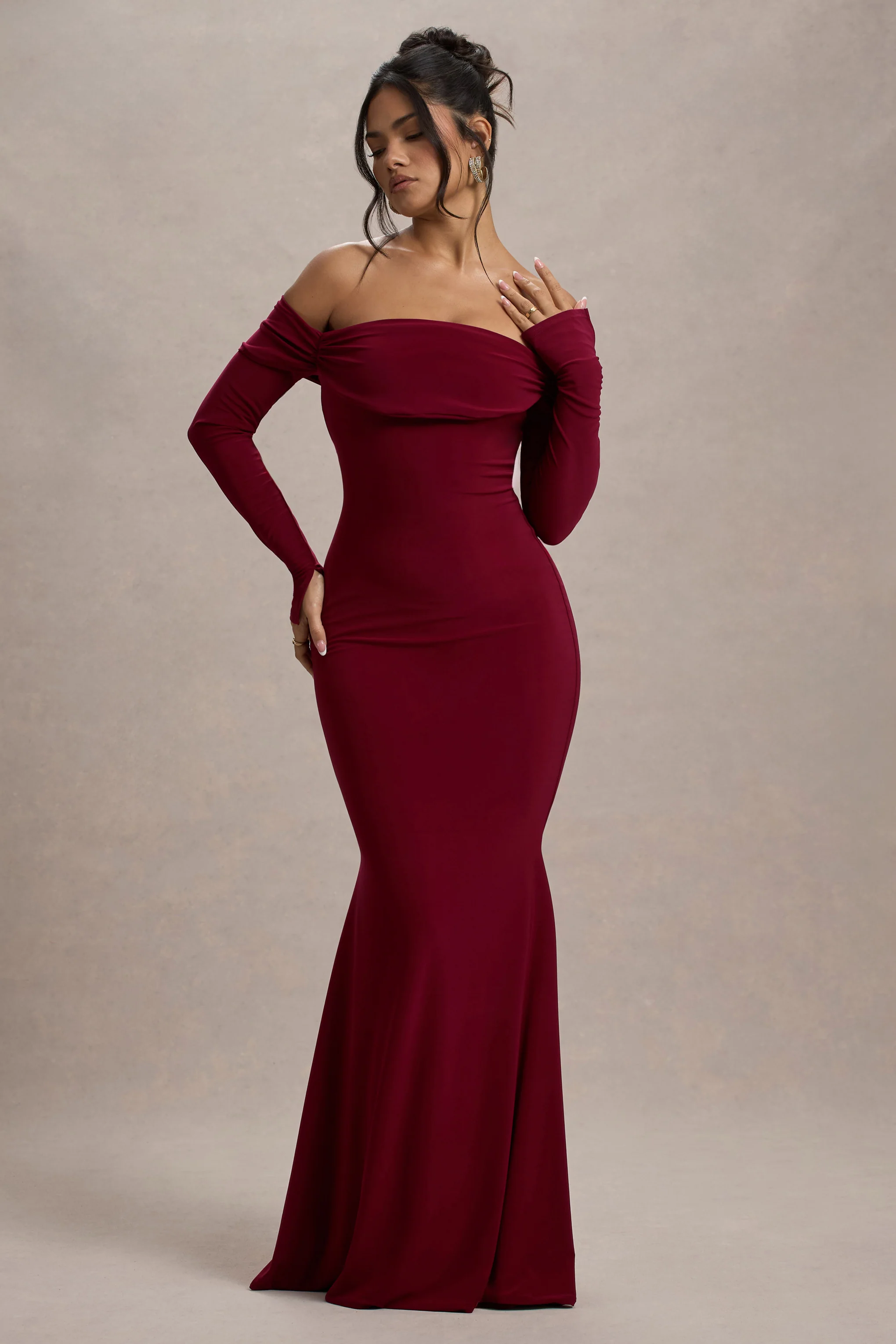 Amaia | Berry Bardot Long-Sleeve Maxi Dress - Image 4