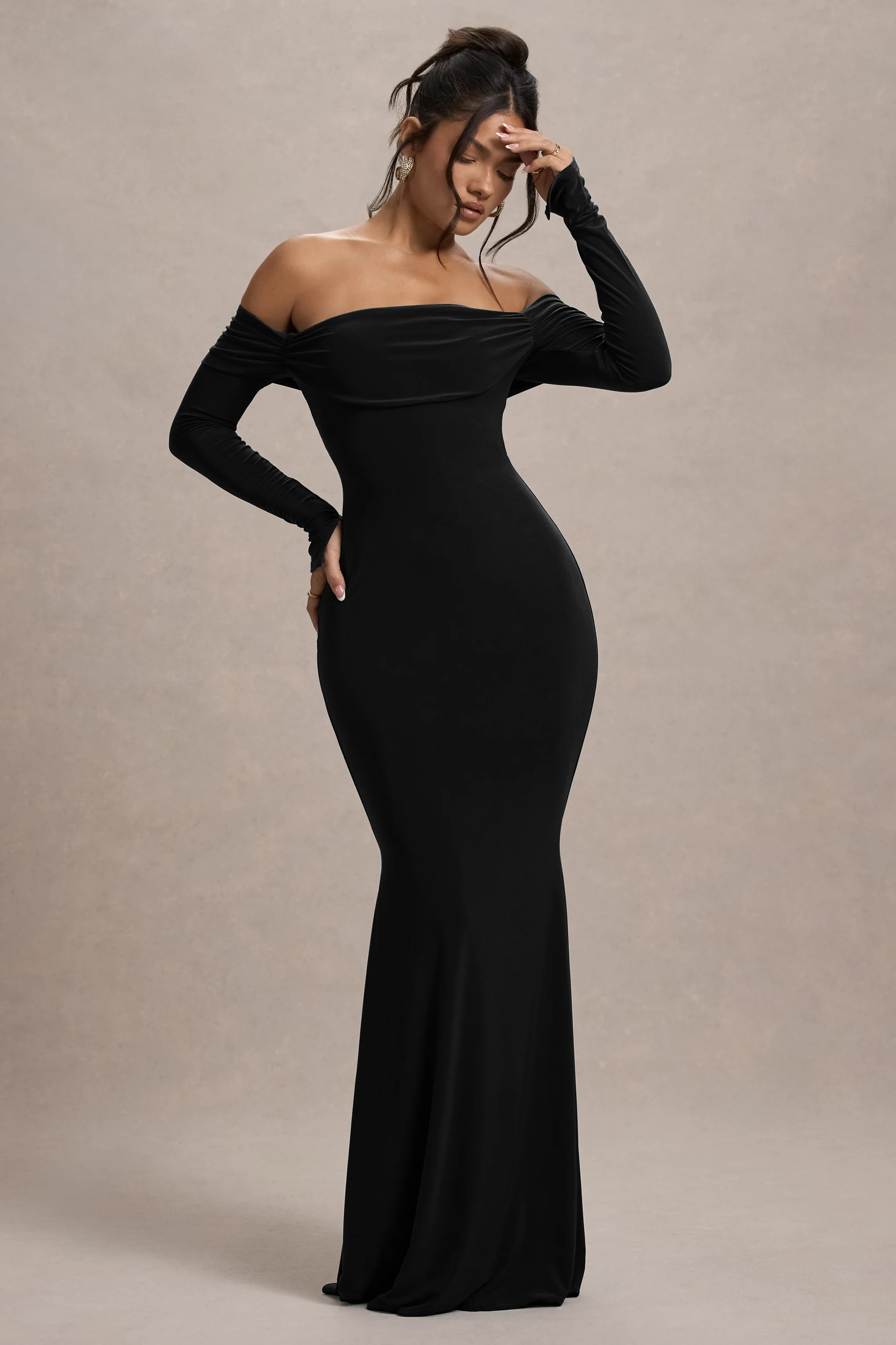 Amaia | Black Bardot Long-Sleeve Maxi Dress - Image 5