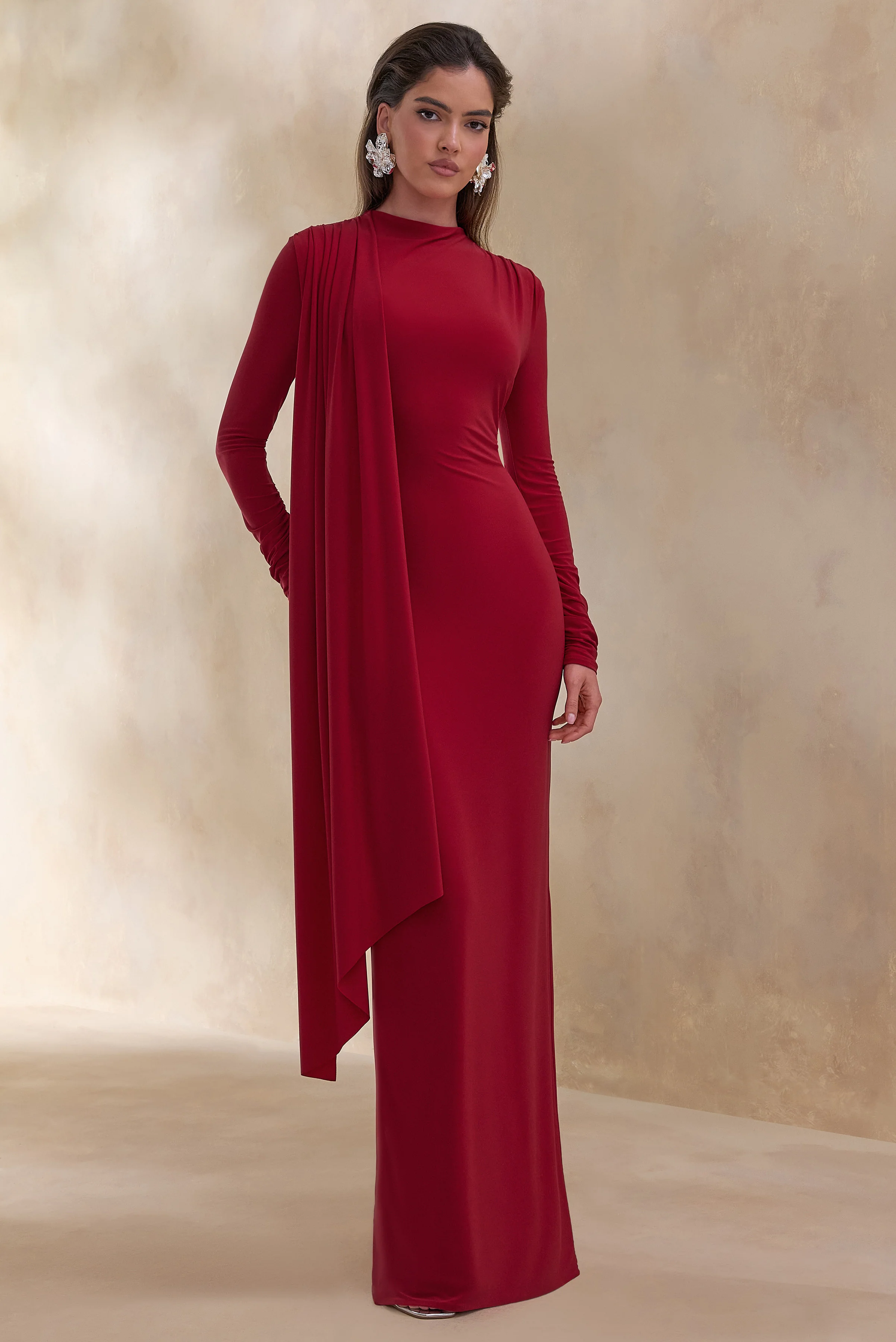 Amaria | Red High-Neck Maxi Dress With Sash-Detail - Image 4