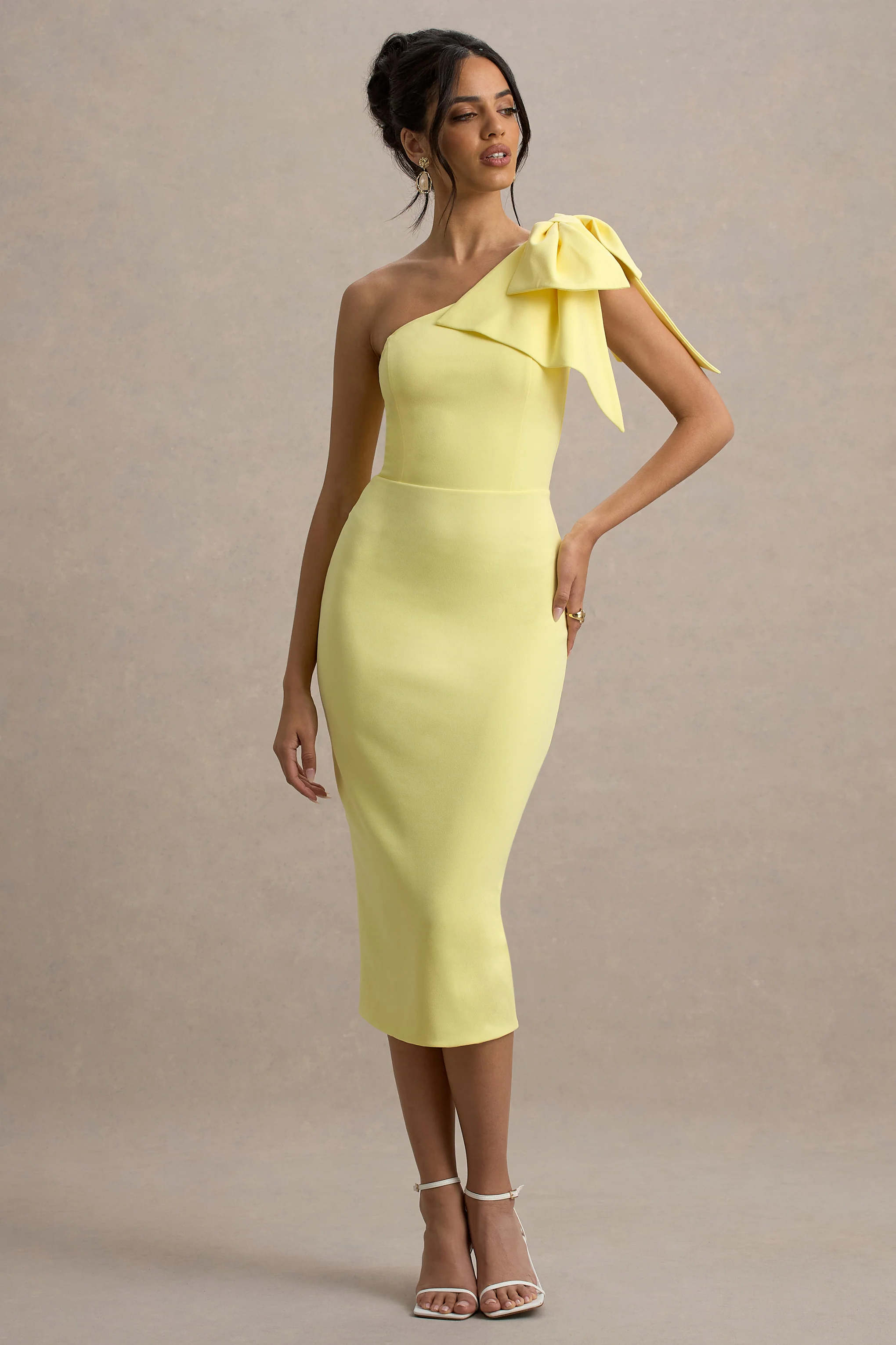 Ambretta | Lemon One-Shoulder Midi Dress With Bow - Image 5