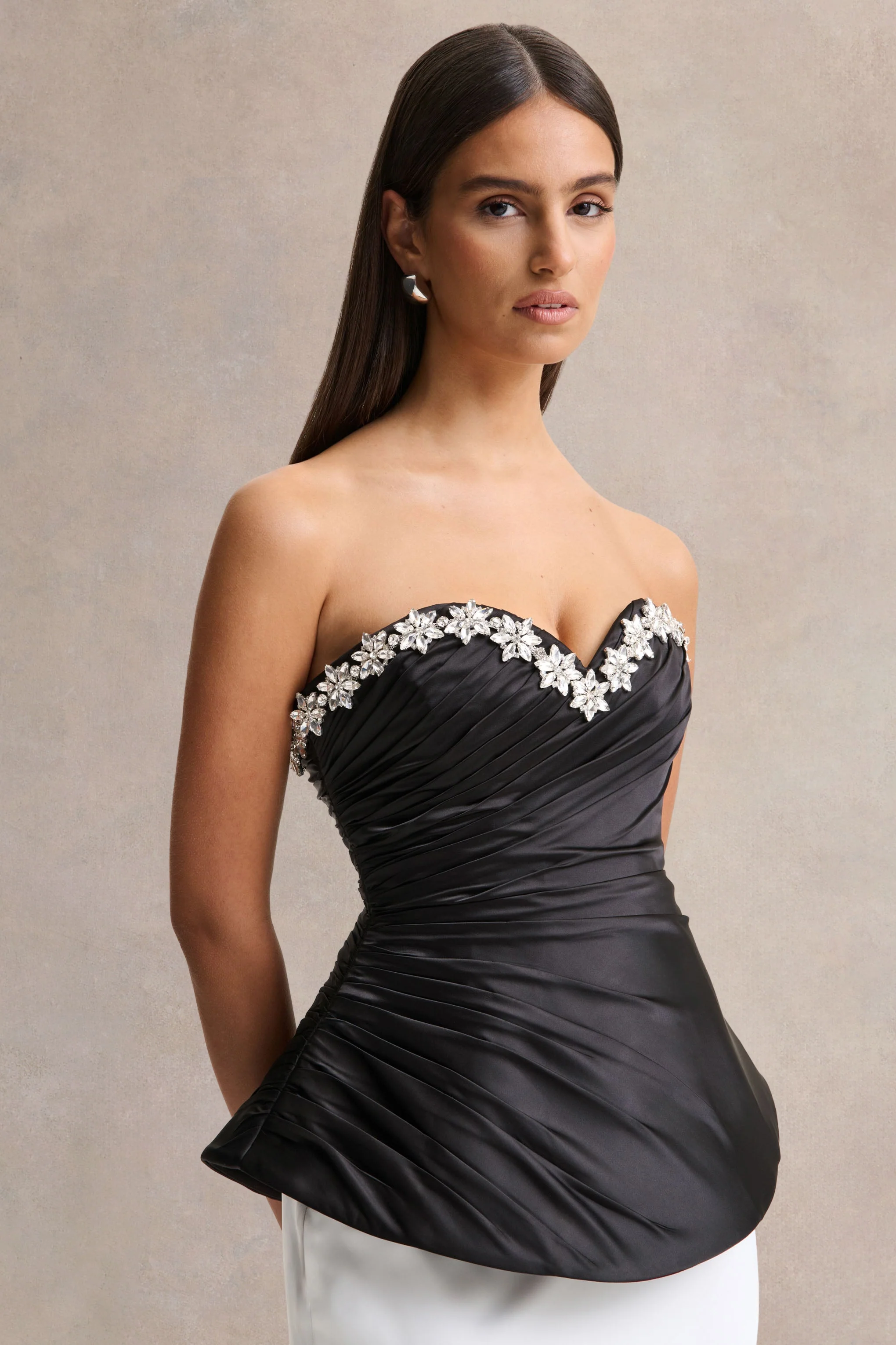 Ambria | Black Satin Hand-Embellished Sweetheart-Neck Corset Top - Image 4