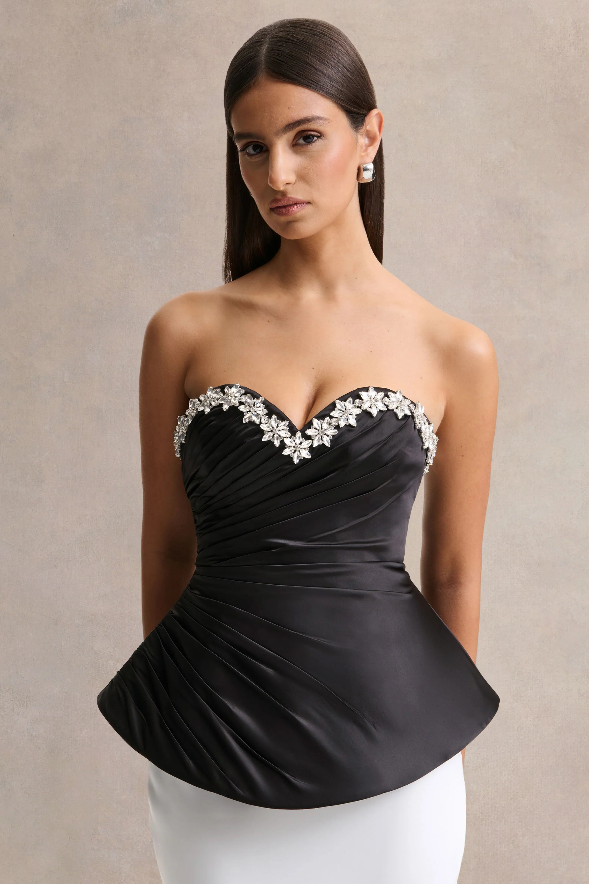 Ambria | Black Satin Hand-Embellished Sweetheart-Neck Corset Top - Image 5