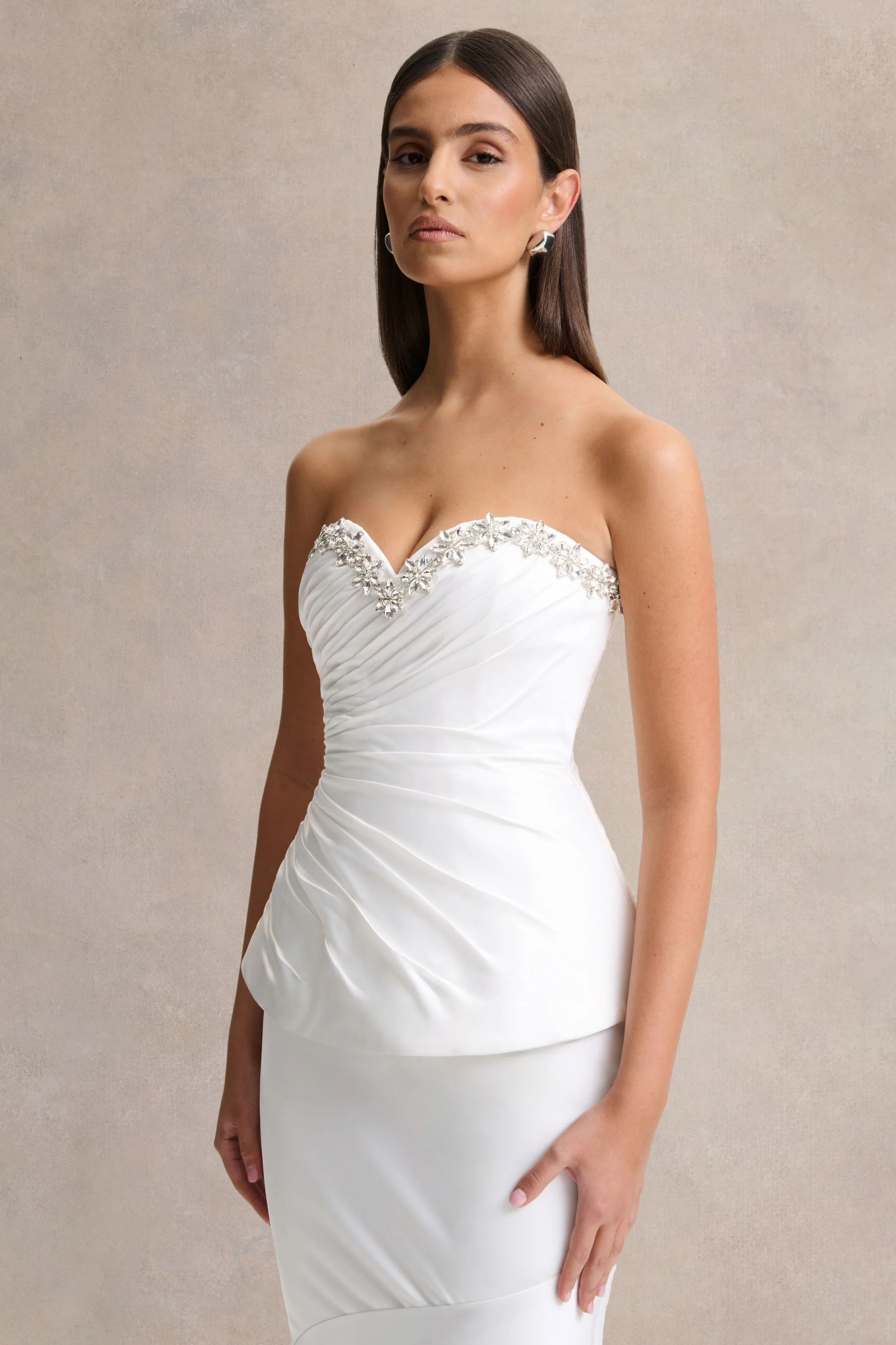 Ambria | White Satin Hand-Embellished Sweetheart-Neck Corset Top - Image 3