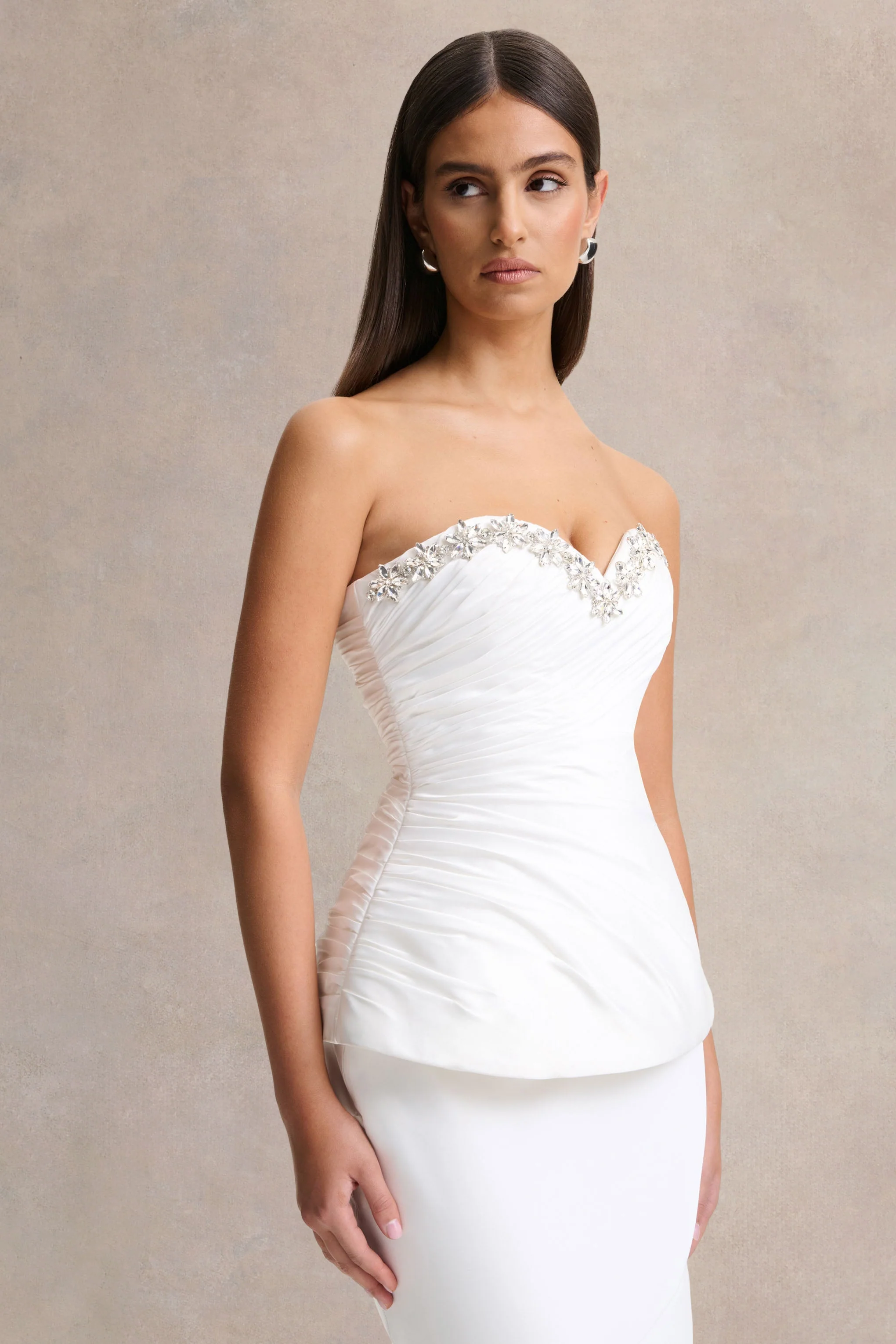Ambria | White Satin Hand-Embellished Sweetheart-Neck Corset Top - Image 4