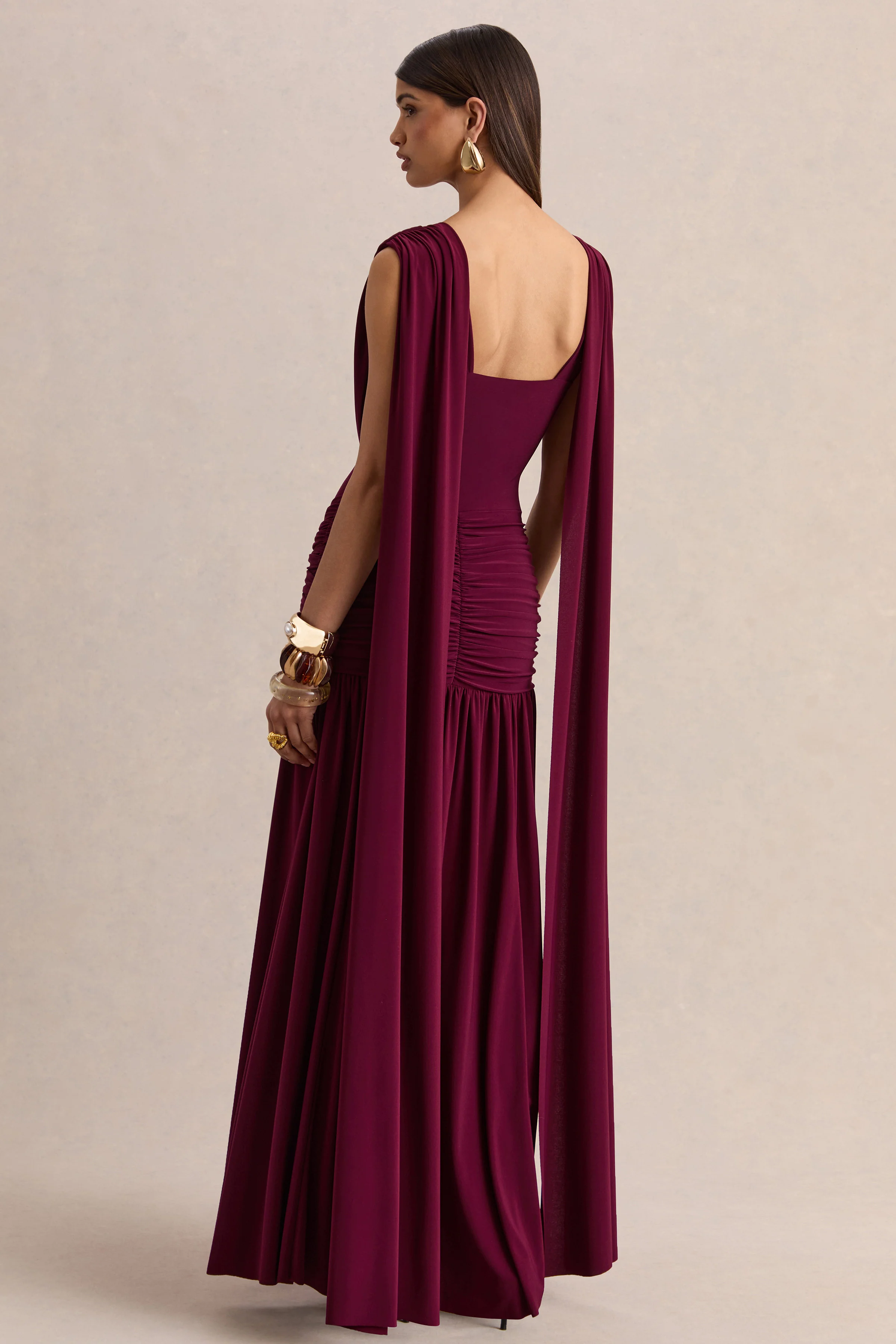 Amelisse | Burgundy Plunge-Neck Maxi Dress With Ruched-Detailing - Image 2