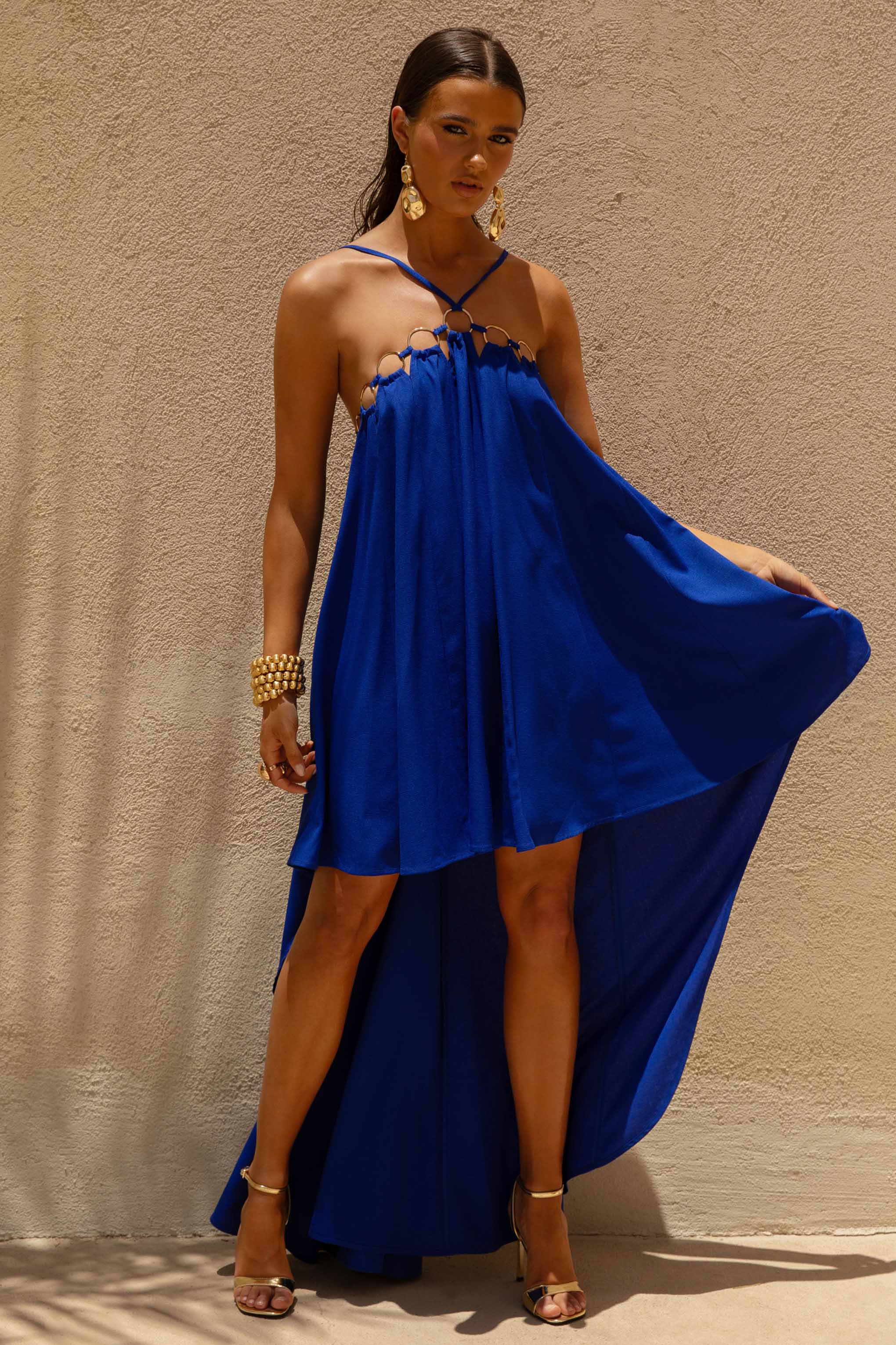 Amiya | Blue A-Line Maxi Dress with Cut-Out Details - Image 4