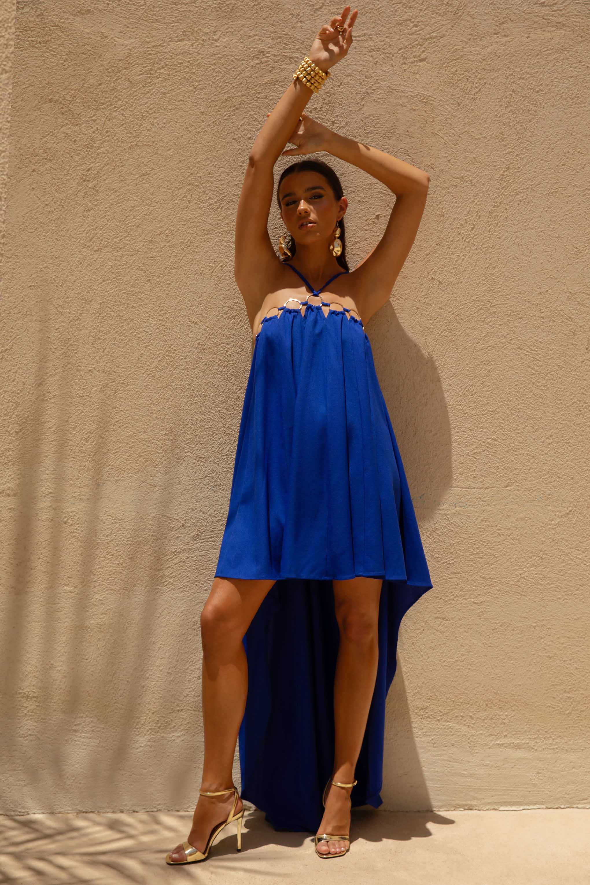 Amiya | Blue A-Line Maxi Dress with Cut-Out Details - Image 5