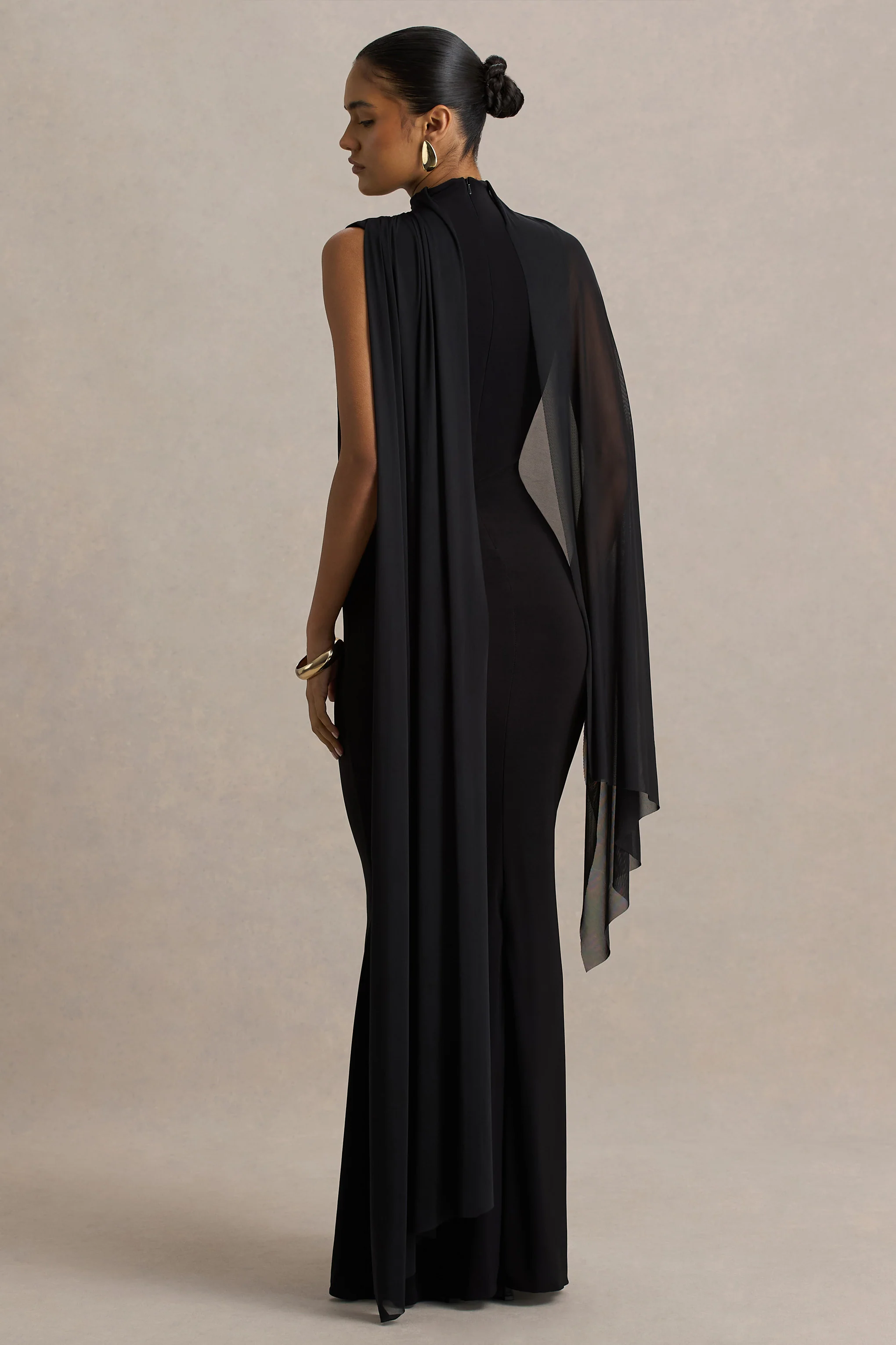 Amour | Black High-Neck Maxi Dress With Cape Sleeve Detail - Image 2