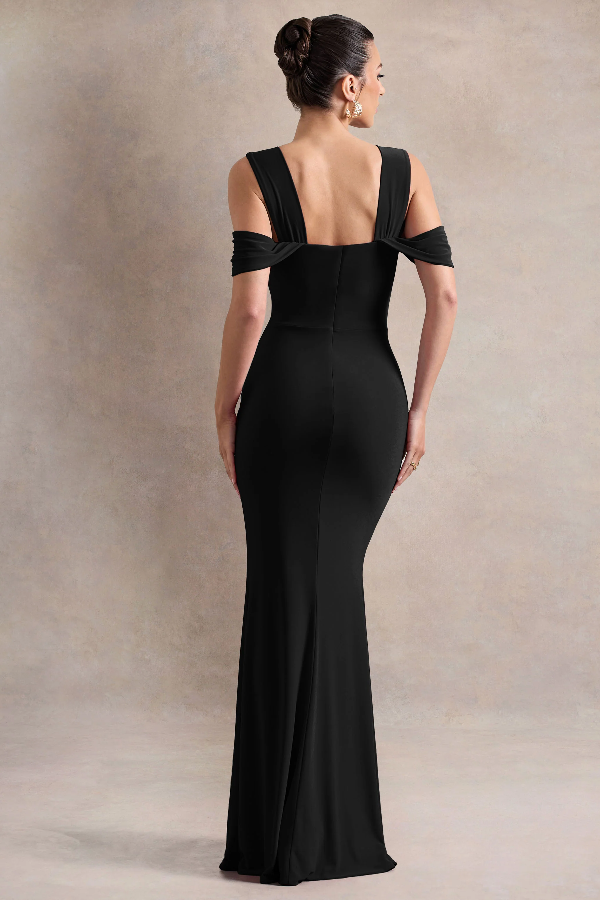 Amoura | Black Square-Neck Draped Wrap Maxi Dress - Image 2