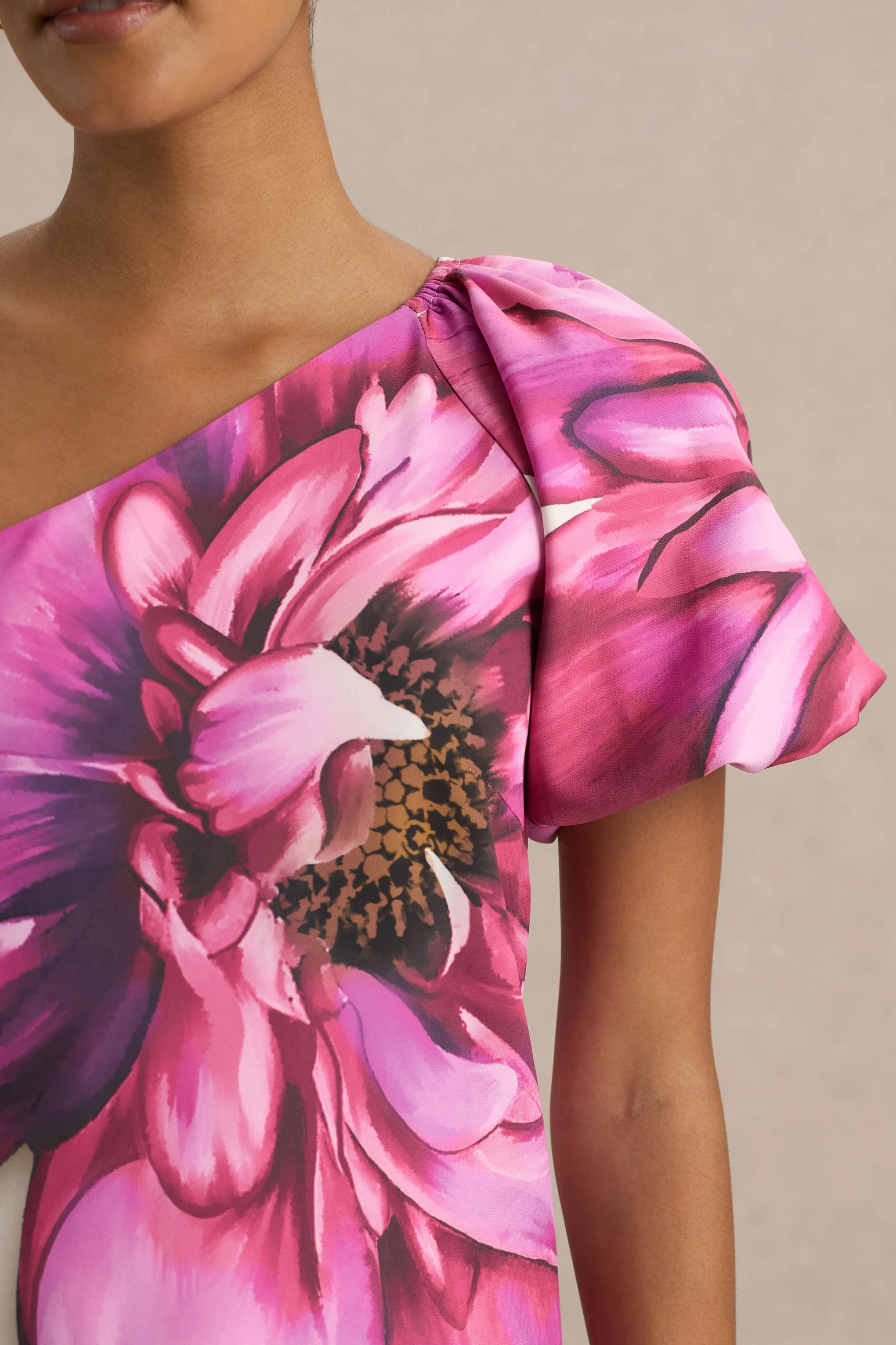 Anastasia | Large Multi-Floral Print Asymmetric-Neck Maxi Dress - Image 6